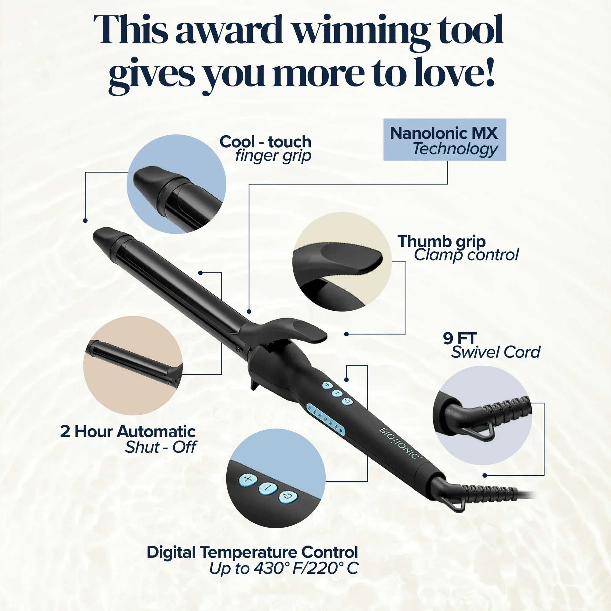Bio Ionic Z-FGTST-CL-0.75 Long Barrel Styler, 0.75" Curling Iron, Curling Wand, Adjustable Heat Hair Curler - Image 4