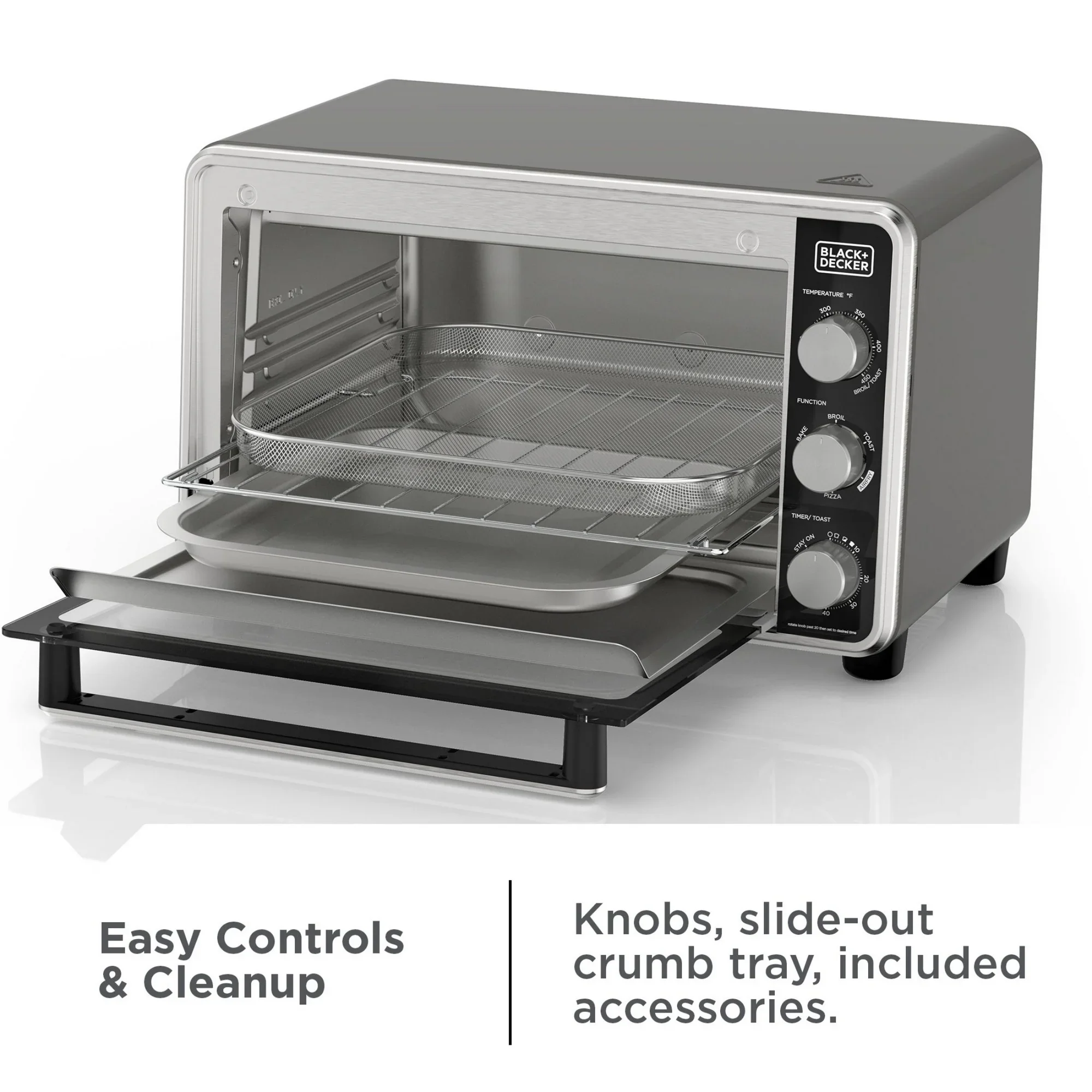 Black + Decker TO6235-0BD-ID Crisp 'N Bake PRO 6-Slice Air Fryer Toaster Oven with Basket, Pan, Rack & Tray, Stainless Steel - Image 4