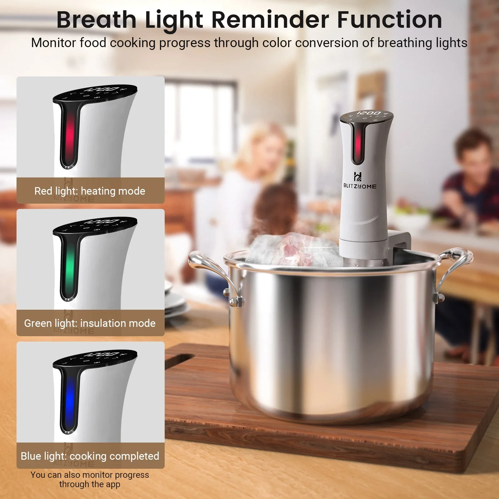 BLITZHOME SV2209 1100W WIFI Sous Vide Cooker,Precision Sous Vide Machine,Ultra-quiet Fast-Heating Immersion Circulator Temperature and Digital Display, Model 1 - Wifi-White - Image 6