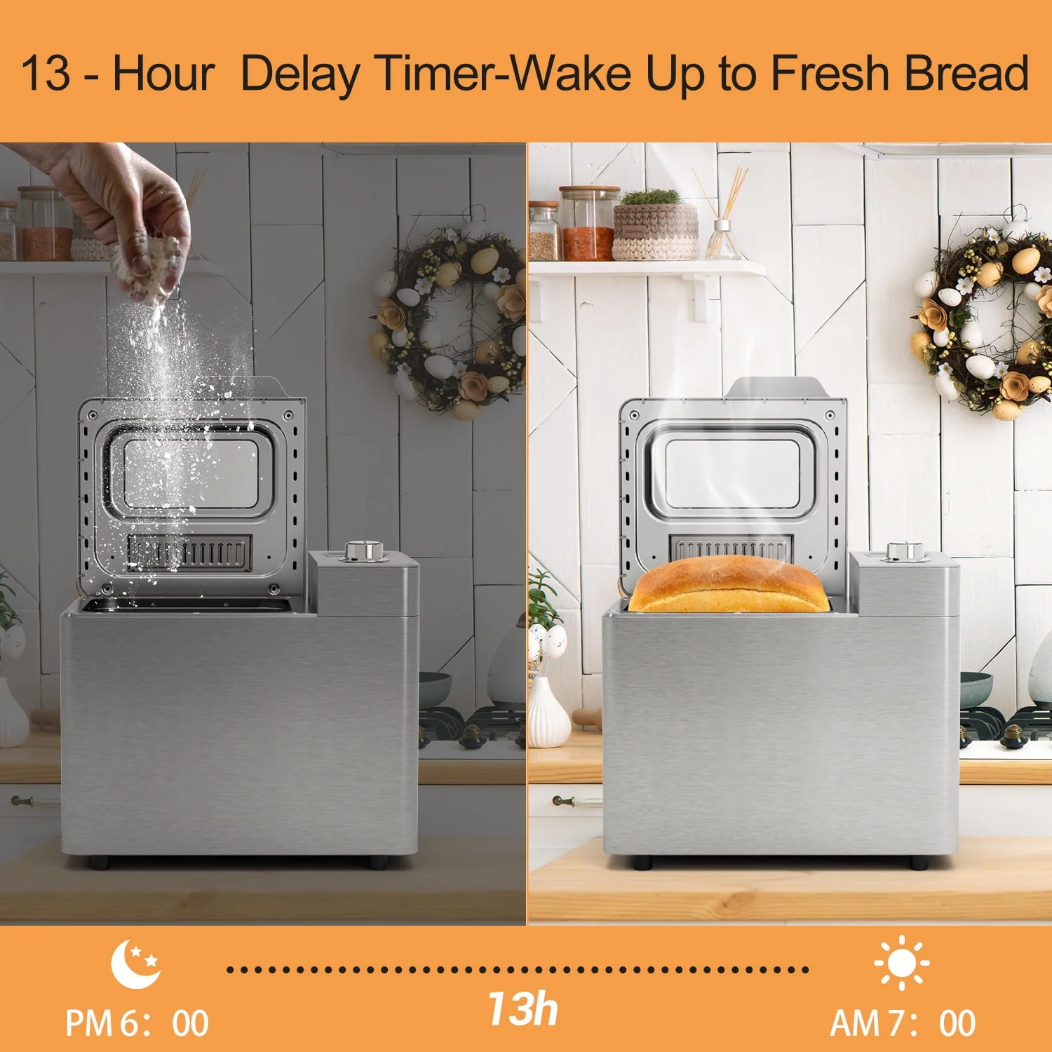 Bluebow 25-in-1 2LB Bread Machine with Auto Fruit/Nut Dispenser, Stainless Steel - Image 2