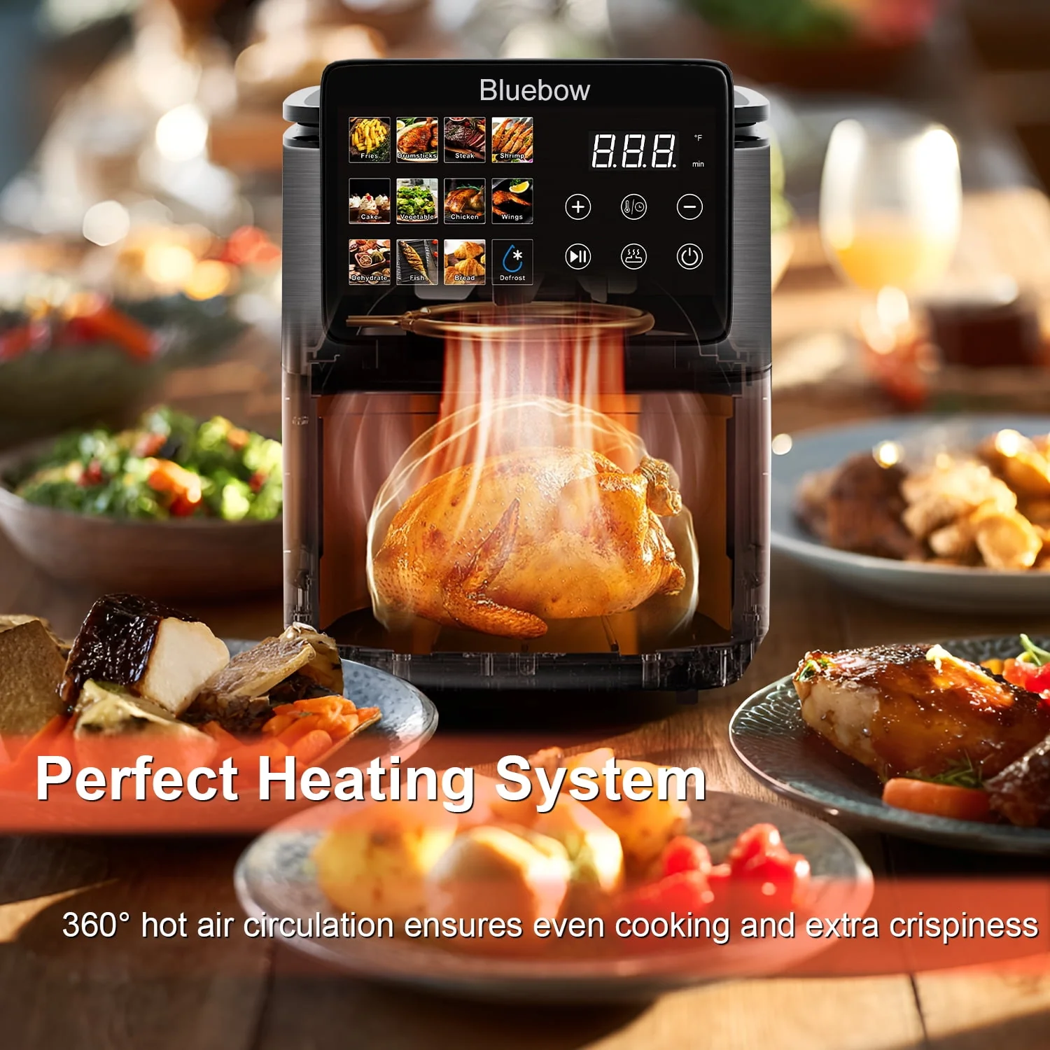 Bluebow 9QT Air Fryer, Large Touchscreen, 12-in-1 Multi-Functional, Visible Window, Oil-Free Cooking, Black - Image 6
