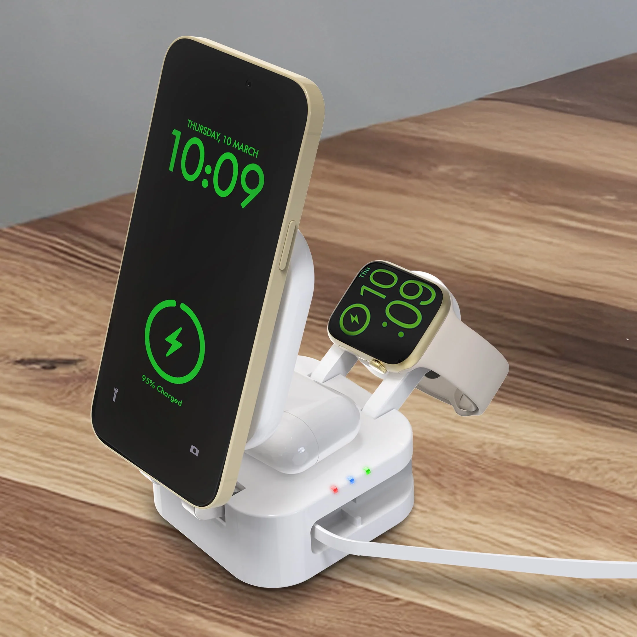 Bluestone 3-in-1 Retractable Magcharge Charging Station, Wireless, Qi2 Certified, Includes 20W PD Adapter and Type-C Cable, White - Image 2