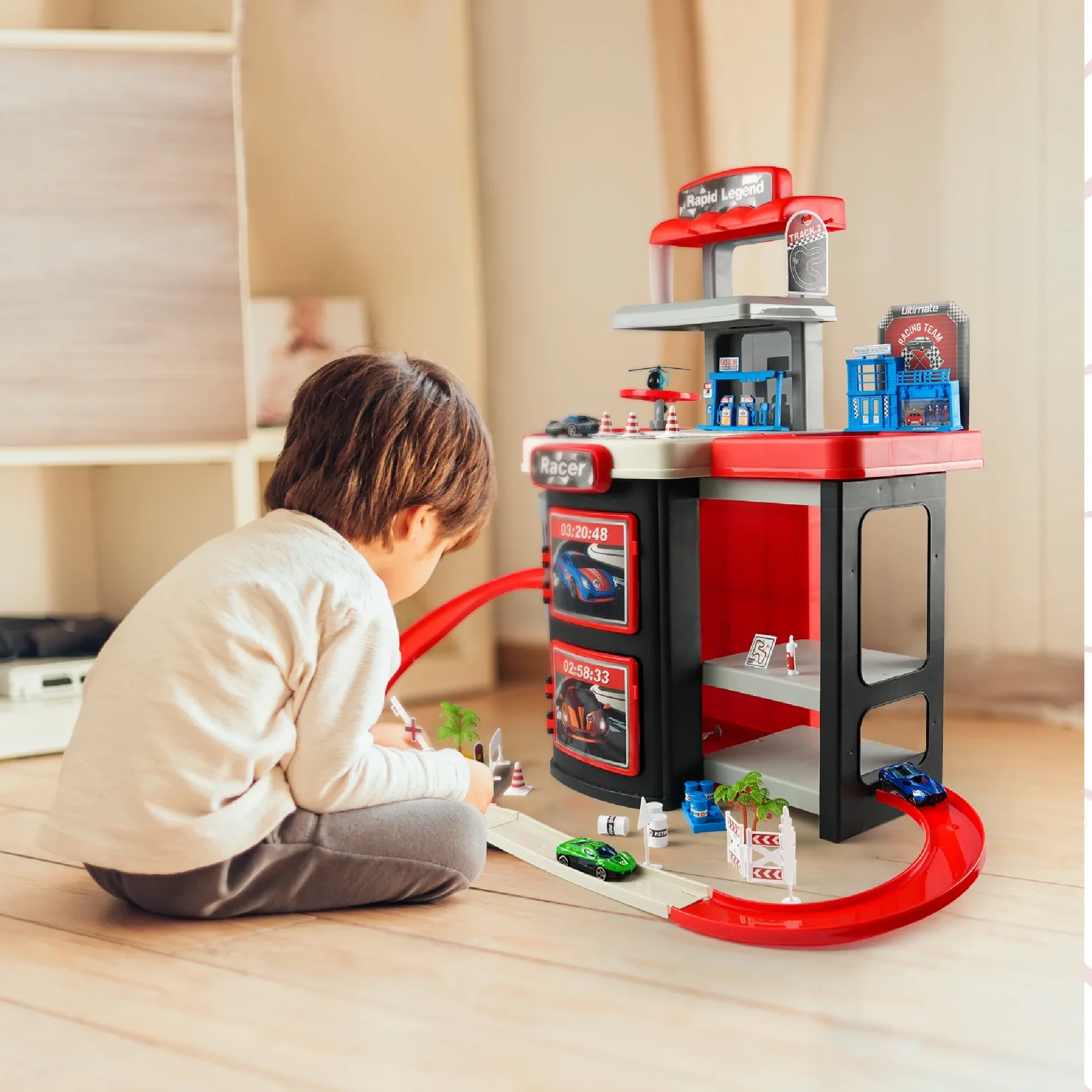 Bmag Race Track Set Garage Playset, Parking Garage Vehicle Playset Toys, Preschool Educational Gifts - Image 3