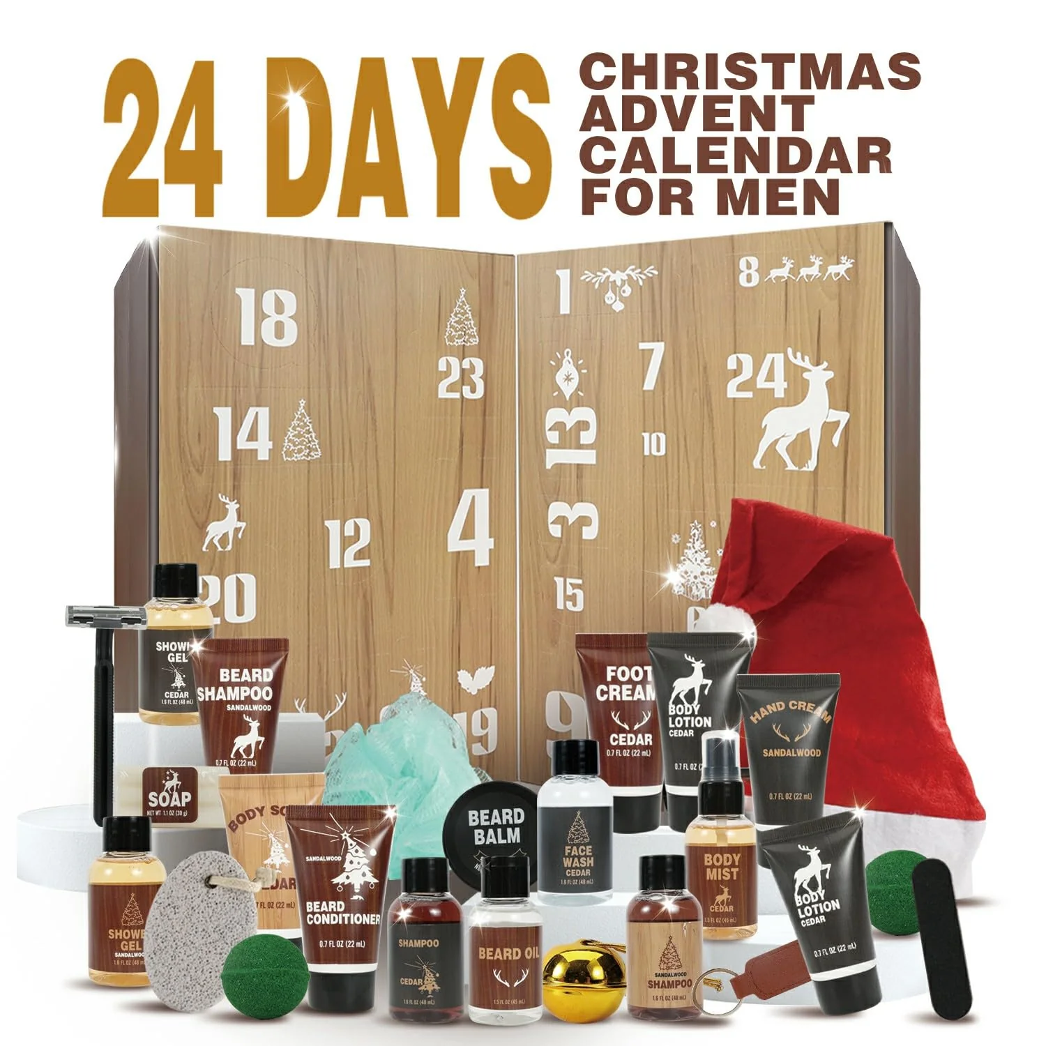 Body & Earth RRBSNON011 Men's Grooming Advent Calendar 2025, 24-Piece Beard and Bath Care Set with Sandalwood Cedar Scent - Image 2