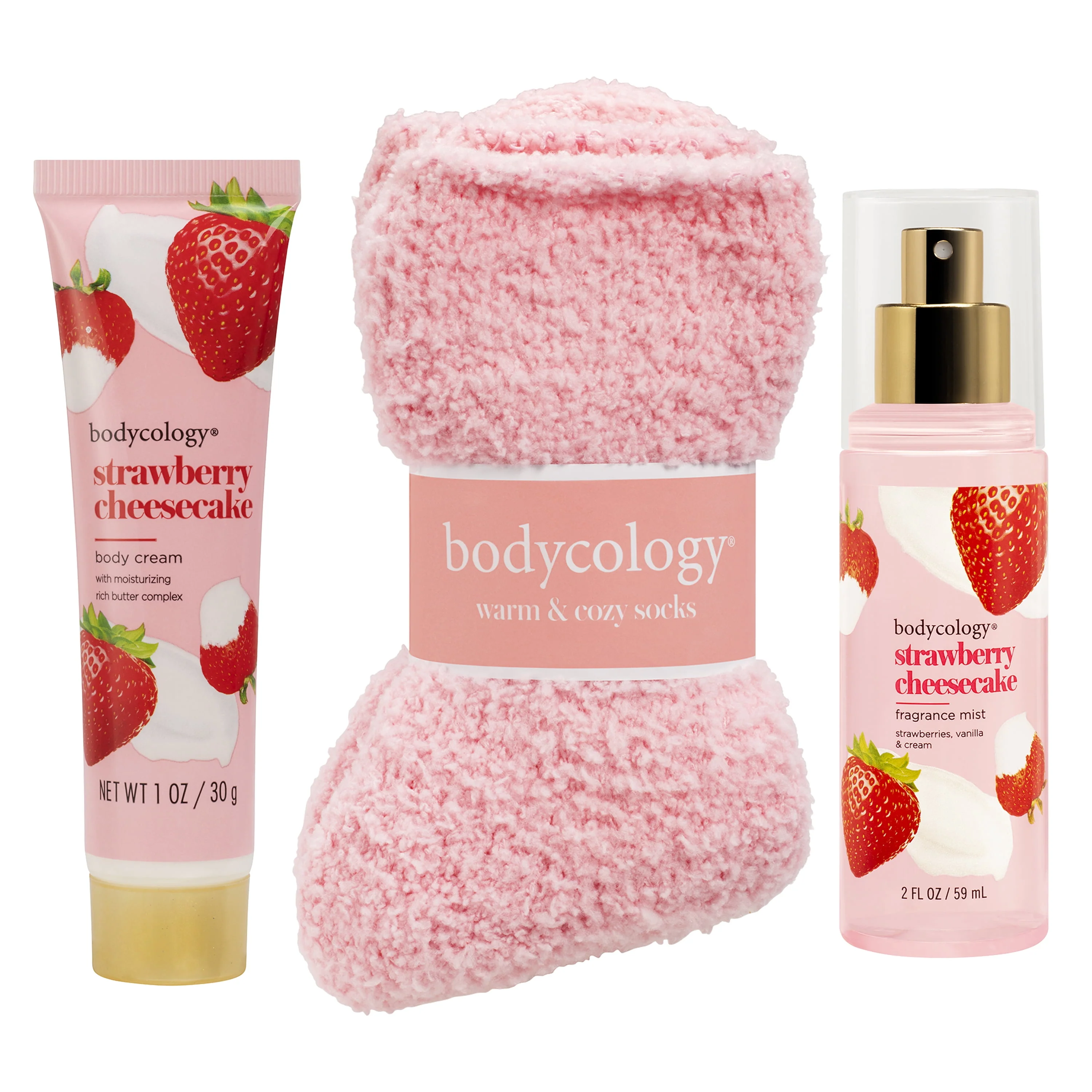 Bodycology Strawberry Cheesecake Body Care & Cozy Sock Gift Set, 3 Piece - Image 2