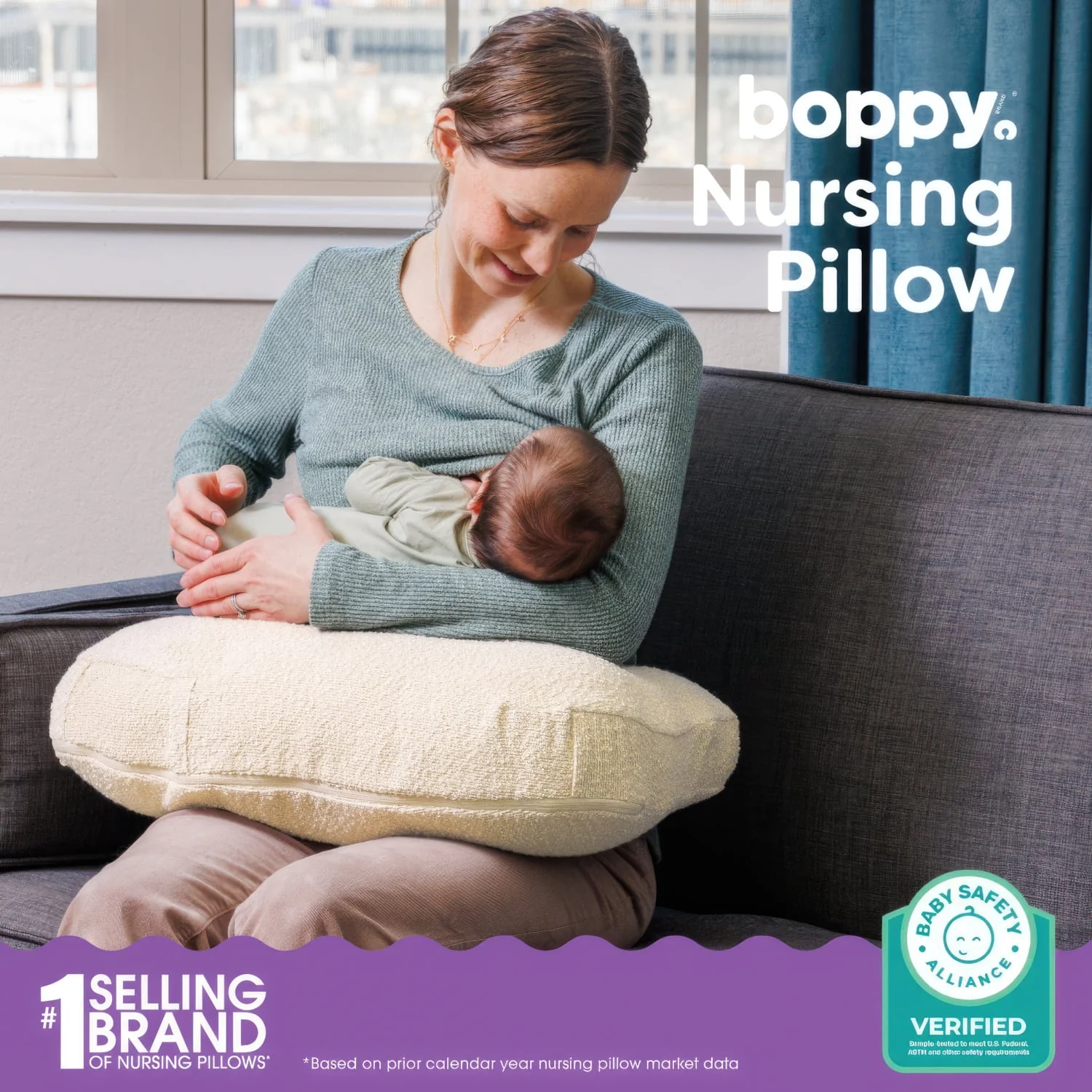 Boppy Nursing Pillow Luxe, Ergonomic Breastfeeding Pillow with Firm, High, Large Water-Repellent Cushion, Washable Premium Fabric Cover, Oatmeal Boucle - Image 2