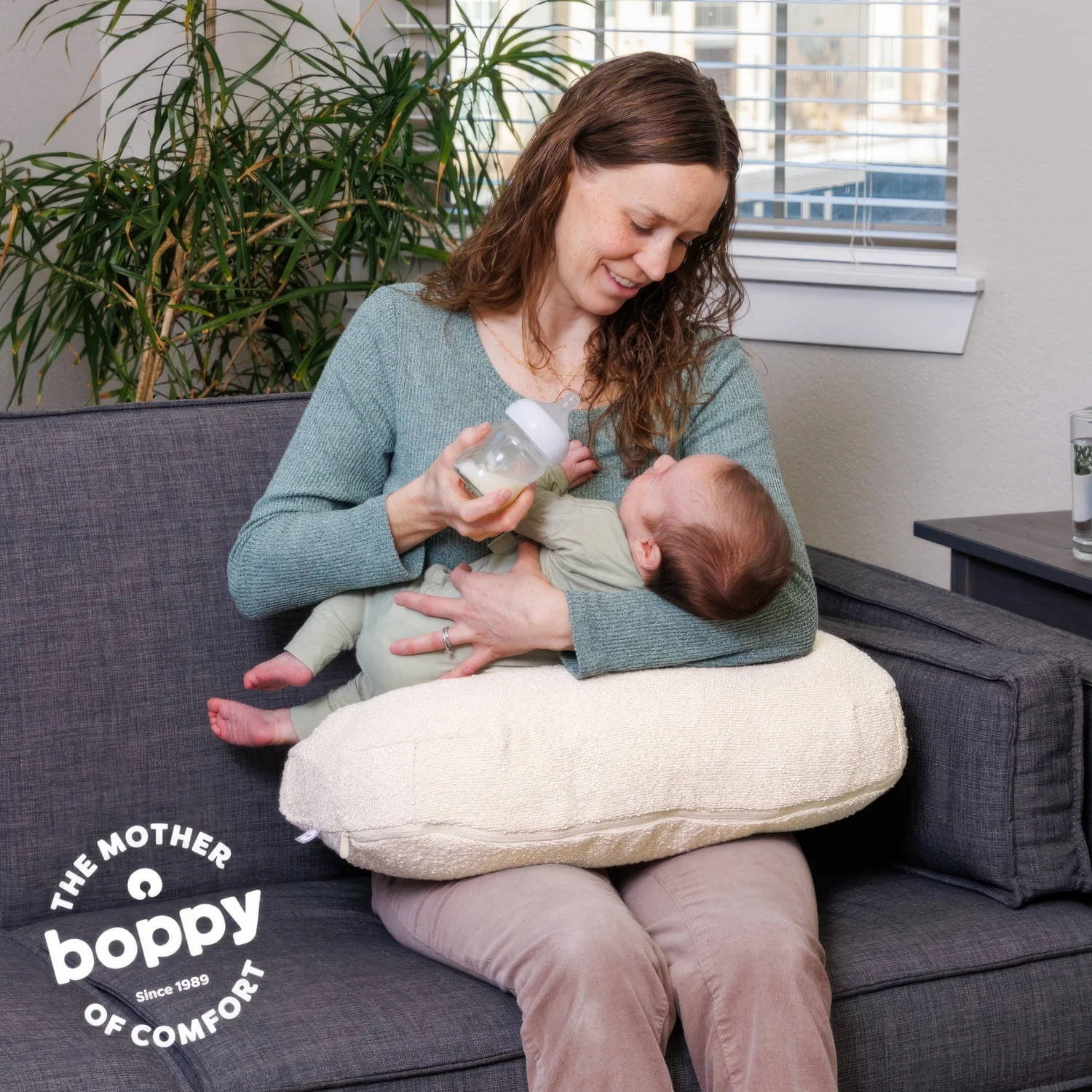 Boppy Nursing Pillow Luxe, Ergonomic Breastfeeding Pillow with Firm, High, Large Water-Repellent Cushion, Washable Premium Fabric Cover, Oatmeal Boucle - Image 3