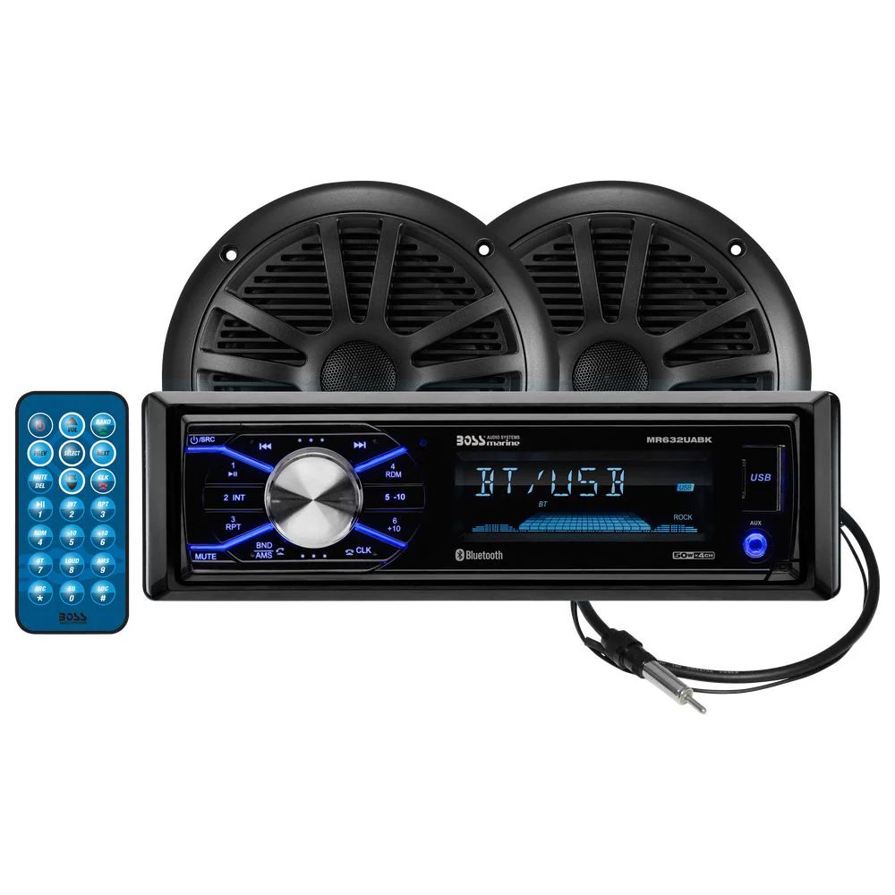BOSS Audio Systems MCBK634B.6 Marine Boat Sound System Package With 2 Speakers, Black