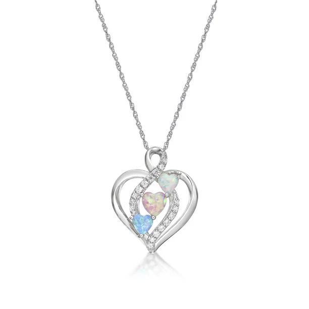 Brilliance Fine Jewelry 564801692 925 Sterling Silver Lab Created Blue, Pink and White Opal with Simulated White Diamond Heart Pendant, 18" Chain - Image 2