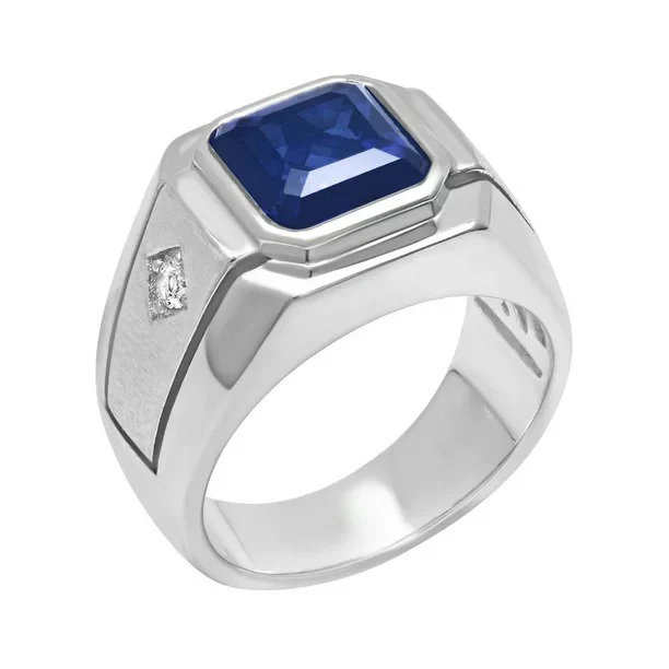 Brilliance Fine Jewelry R2784 Mens Sterling Silver Blue Sapphire Ring