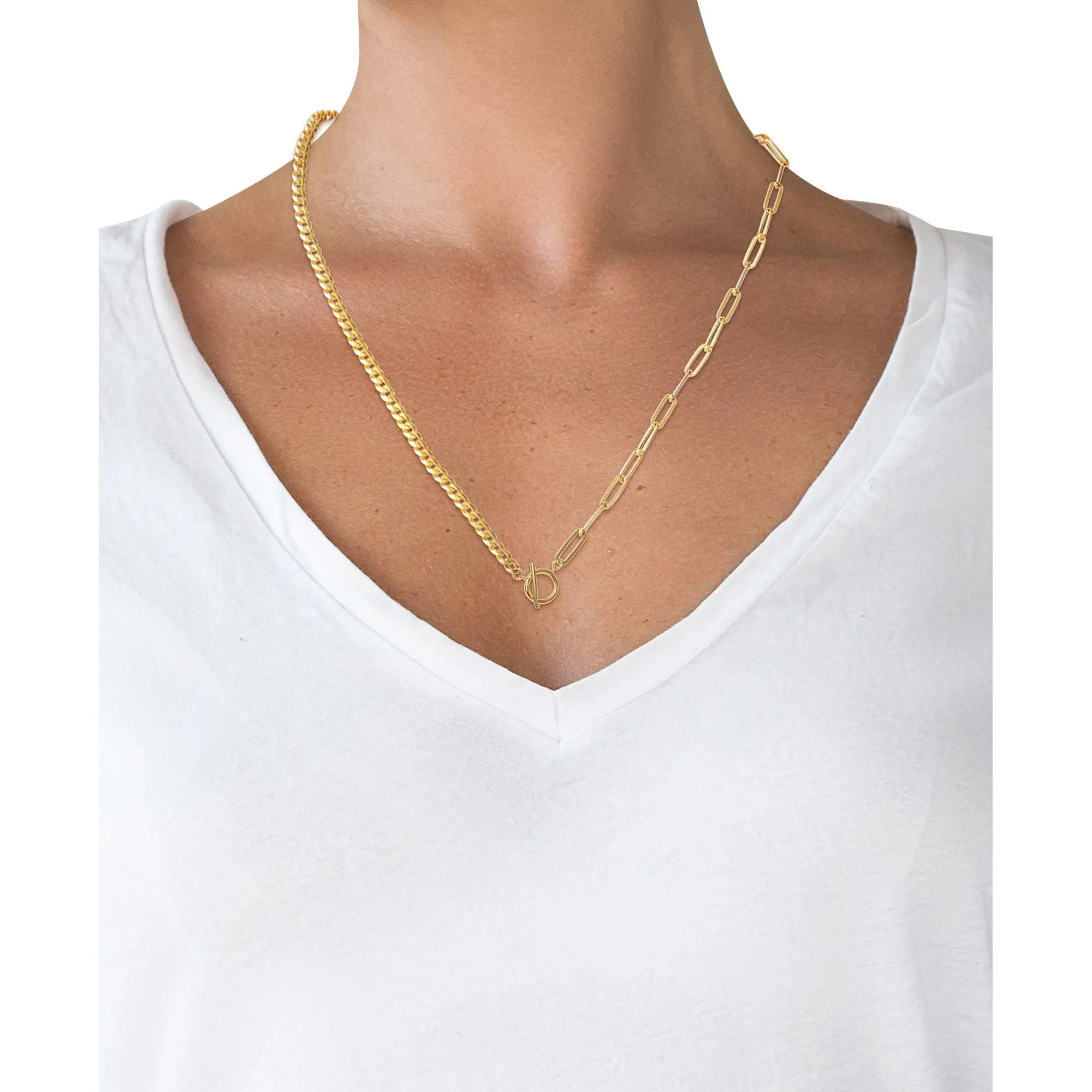 Brilliance Fine Jewelry Women's Jewelry Gold Plated Mix Chain Toggle Necklace for Women's - Image 2