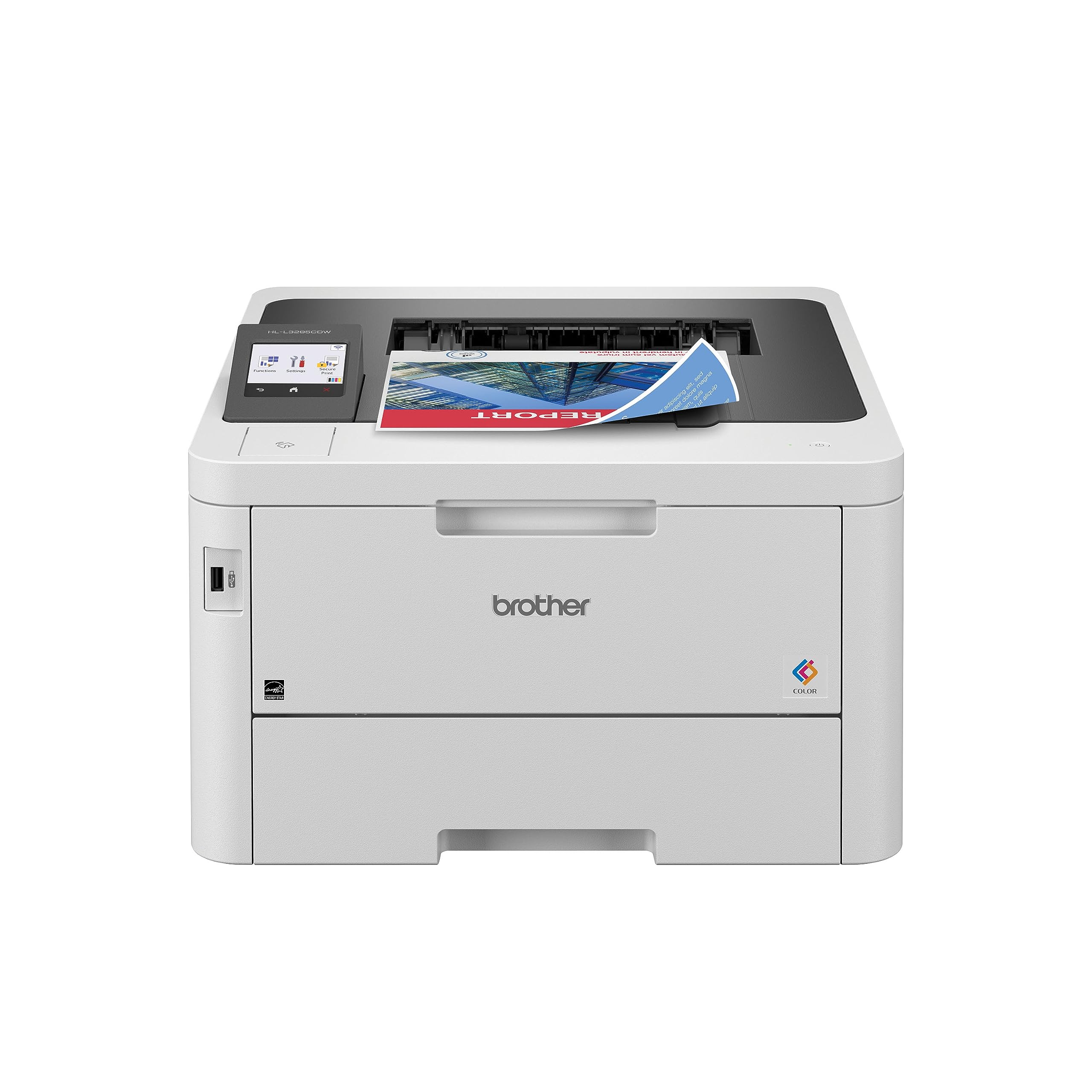 Brother HL-L3295CDW Wireless Compact Digital Color Laser Printer, 31 PPM, Automatic Duplex, NFC, 2.7" Touchscreen, Dual-Band Wireless, Gigabit Ethernet, USB Host