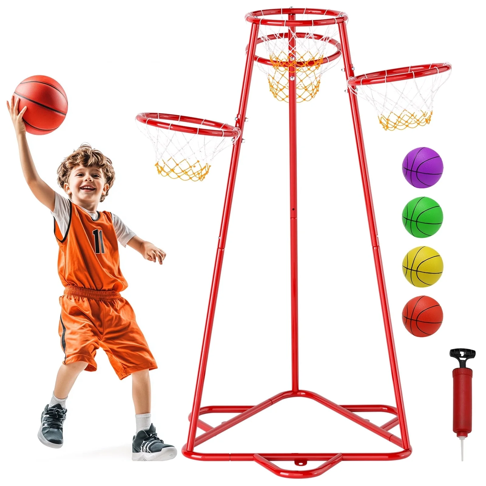 Bruce & Shark 4-Hoop Kids Basketball Hoop Portable Stand Set with 4 Balls for Ages 3+ - Image 7