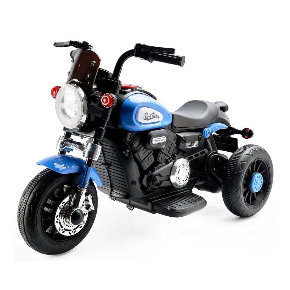 Bruce&Shark Kids Electric Motorcycle Ride-On Toy, Dual 6V Motor, Blue, 3 Wheels, Rechargeable Battery