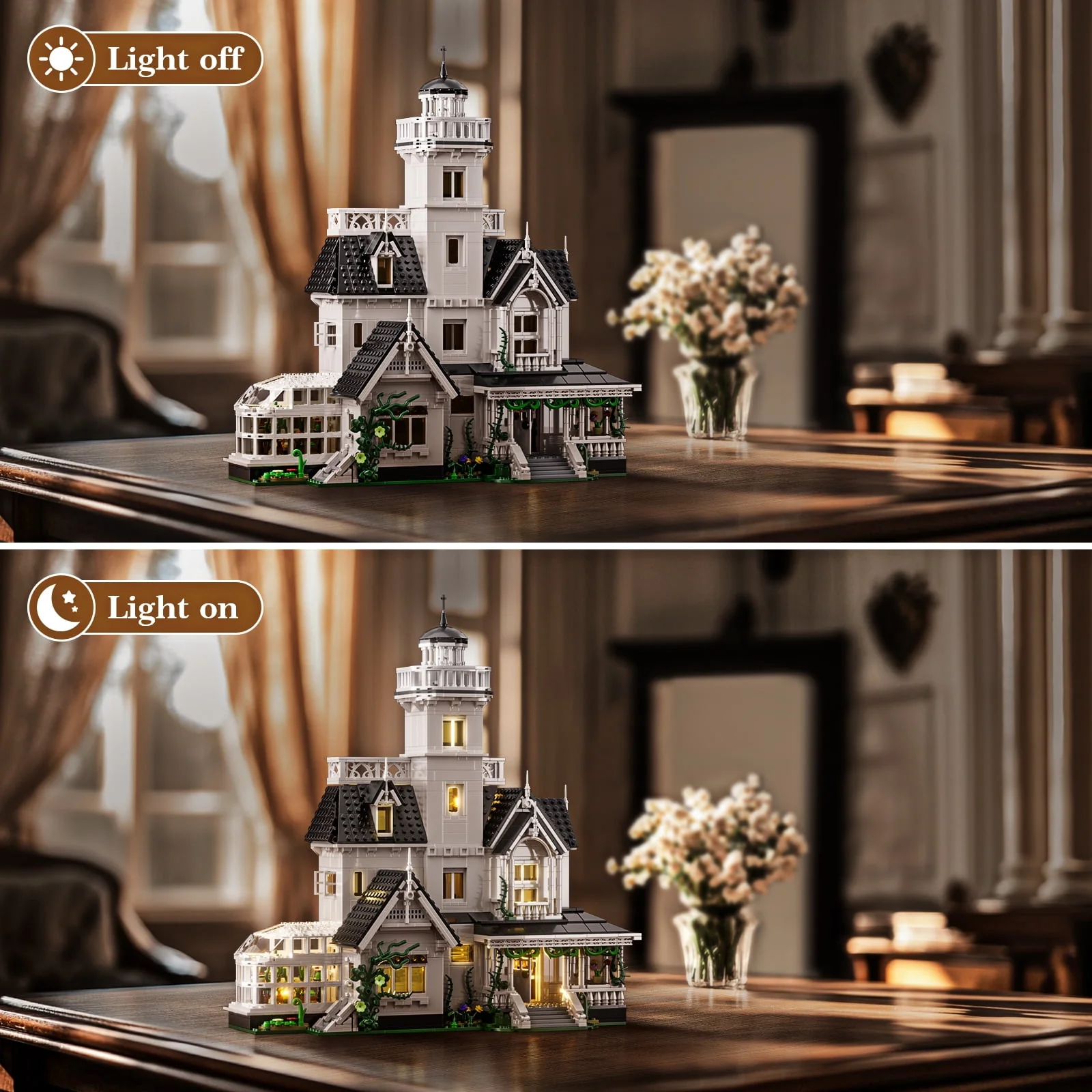 BuildingBoat Magic House Building Blocks Kit, Practical Owens House Model, 1877 Pieces, White - Image 3
