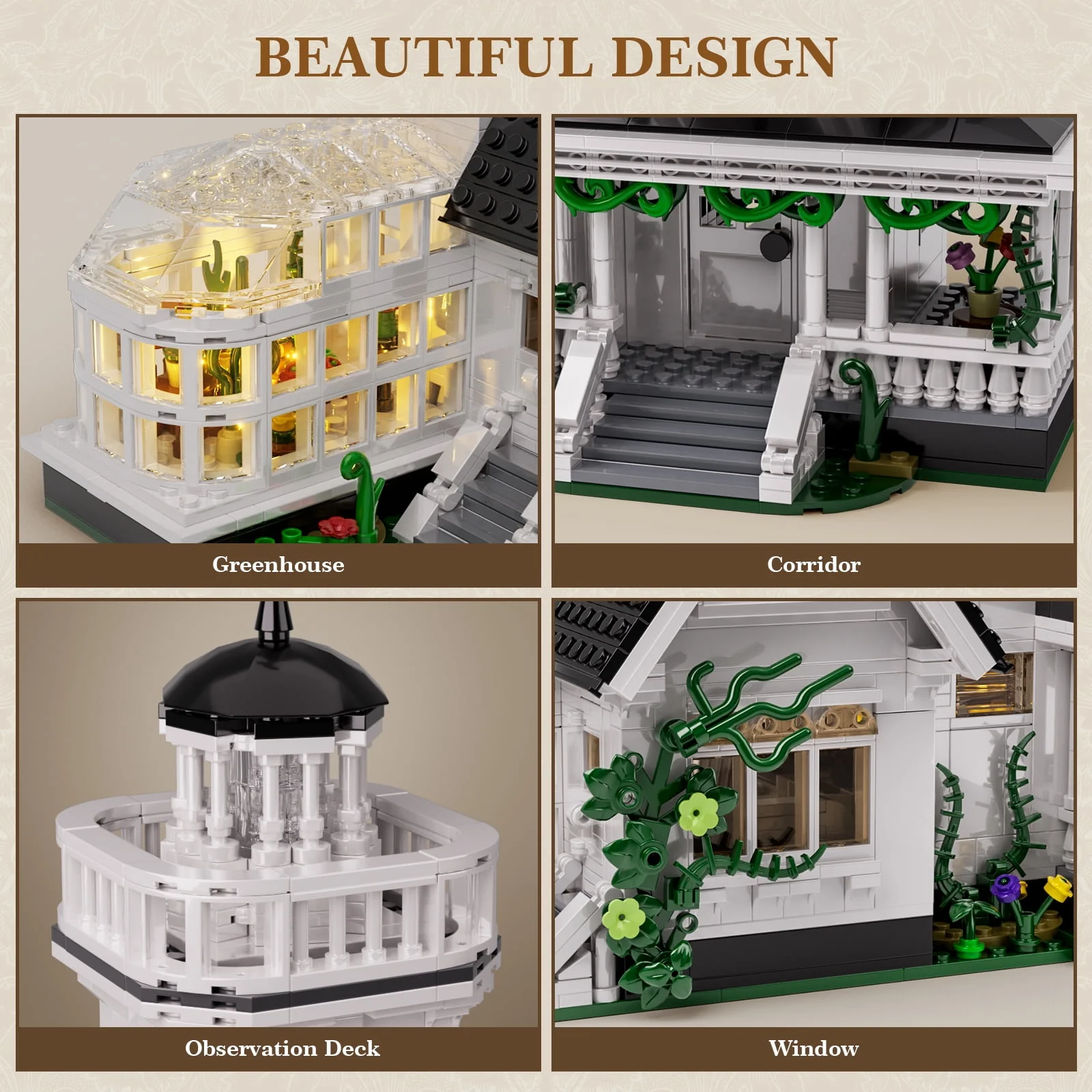 BuildingBoat Magic House Building Blocks Kit, Practical Owens House Model, 1877 Pieces, White - Image 5