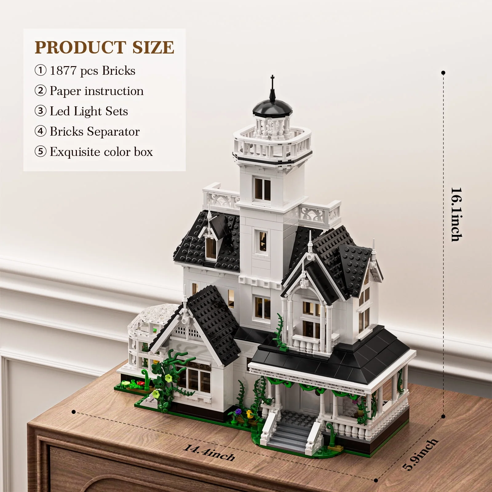 BuildingBoat Magic House Building Blocks Kit, Practical Owens House Model, 1877 Pieces, White - Image 6