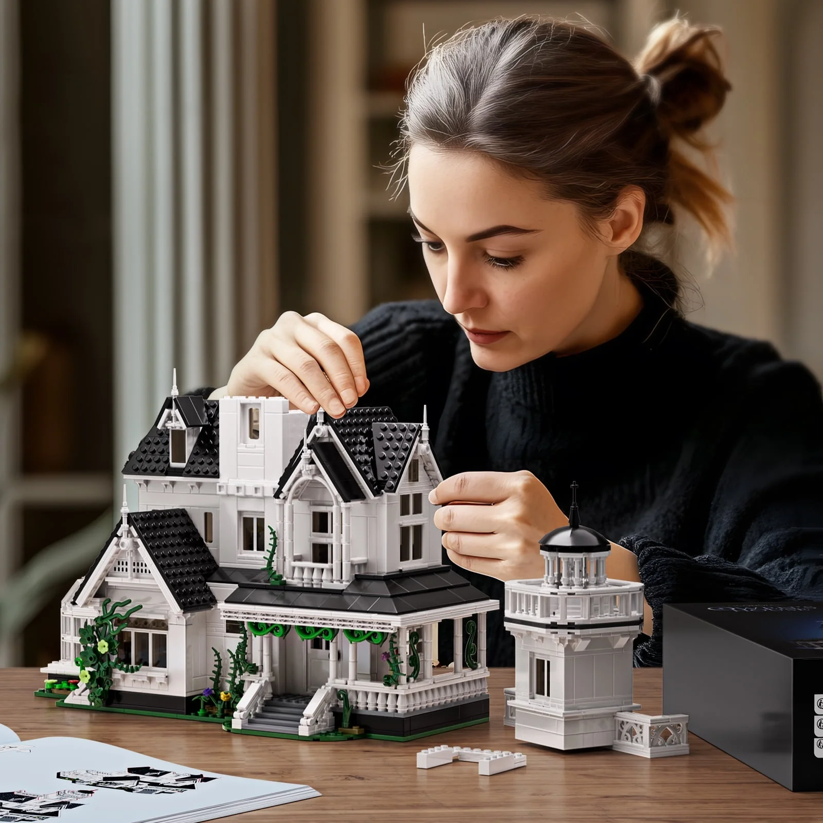 BuildingBoat Magic House Building Blocks Kit, Practical Owens House Model, 1877 Pieces, White - Image 7