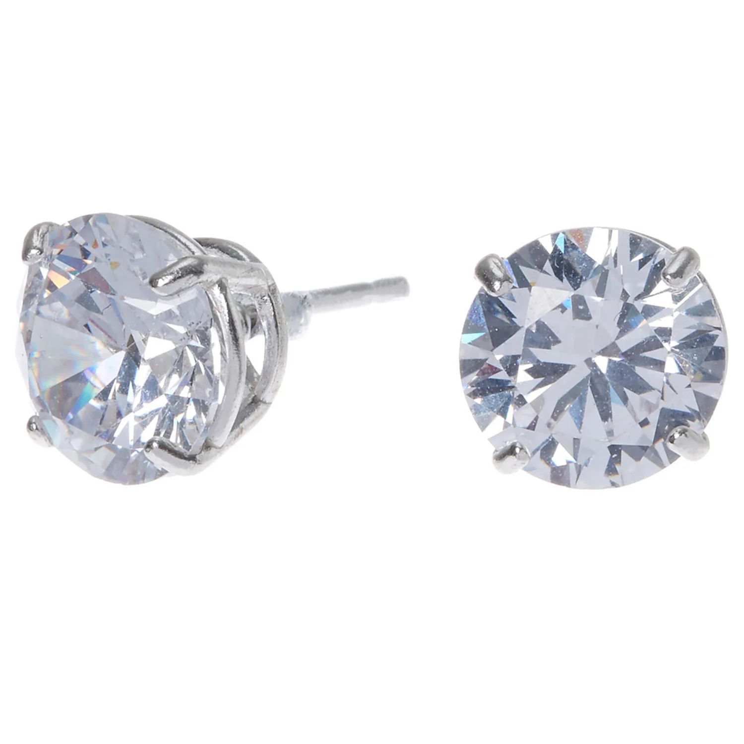 C LUXE by Claire's Sterling Silver Cubic Zirconia 8MM Round Stud Earrings - Premium Quality