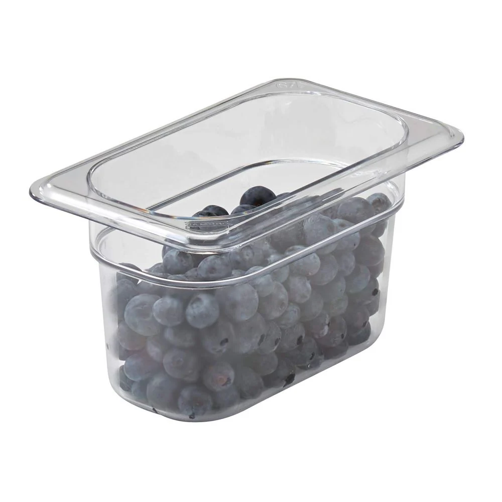 Cambro Camwear 1/9 Size Food Pan, Clear Polycarbonate, 4 Inch Depth, Stackable, Non-Stick Interior, 0.9 Qt