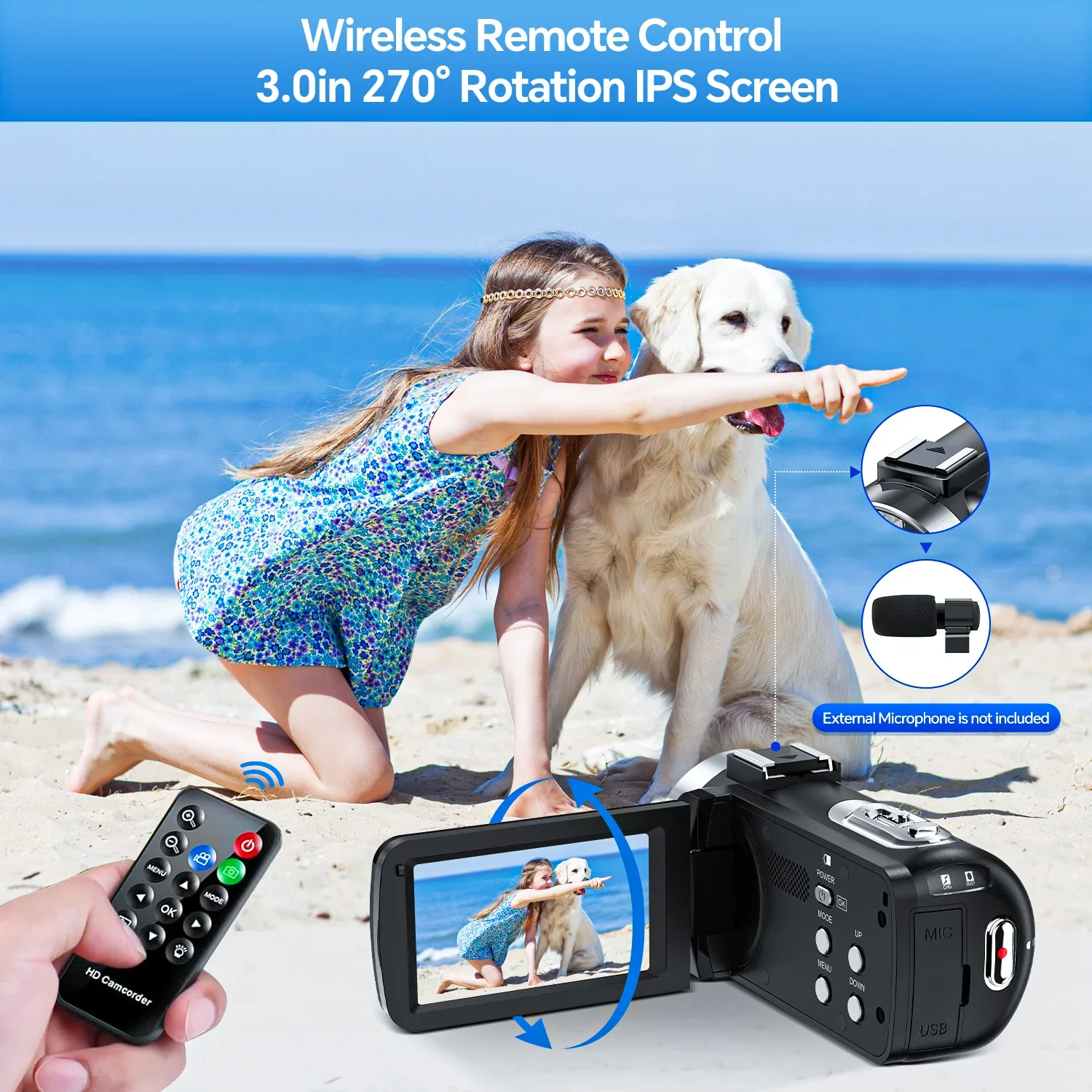 Campark AC13B 4K 30FPS Video Camera 42MP Photo 3" 270 Screen Digital Camcorder for Vlogging Youtube - Image 2