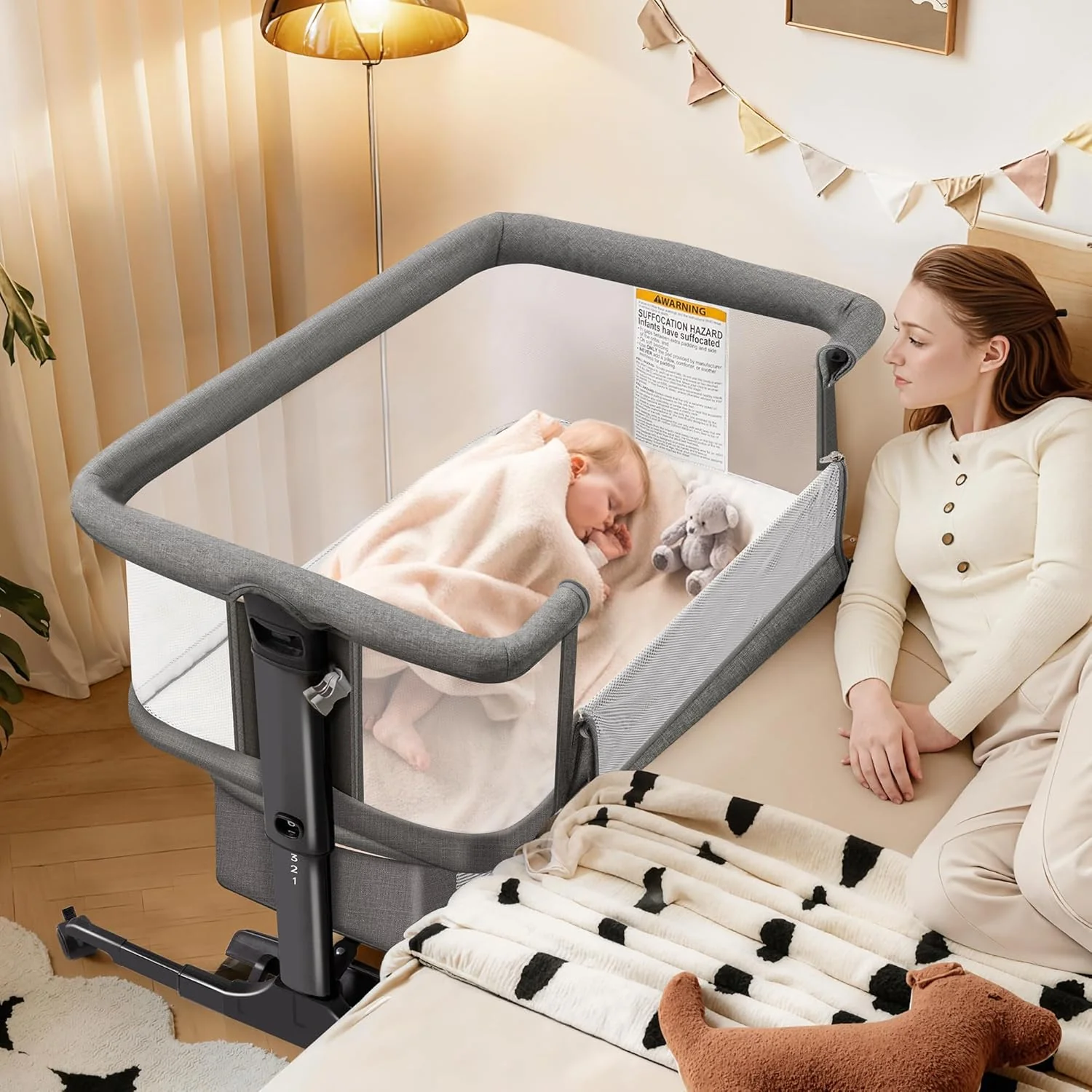 CAPAKIDDO AZ2056-3 4 in 1 Bassinet Bedside Sleeper with Rocking Mode, Grey - Image 3