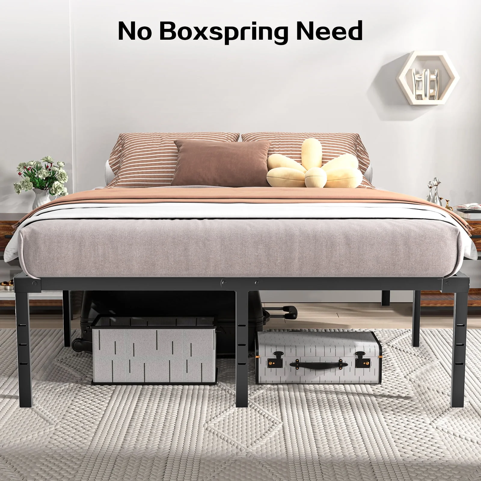 Capri Queen Bed Frame, Heavy-Duty Metal Platform, 18 Inch High, 2200 lb Capacity, Noise-Free, Black - Image 5