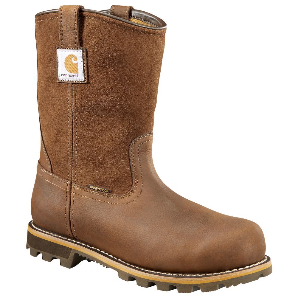 Carhartt CMP1453 Waterproof Carbon Toe Pull-On Work Boots for Men - Dark Brown Oiled - 10W