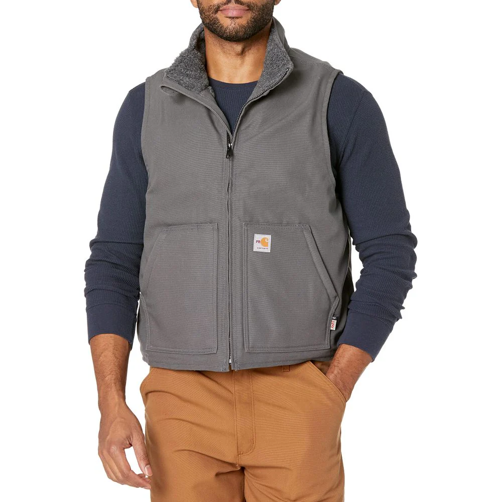 Carhartt Flame-Resistant Sherpa Lined Duck Vest for Men - Gravel - XL