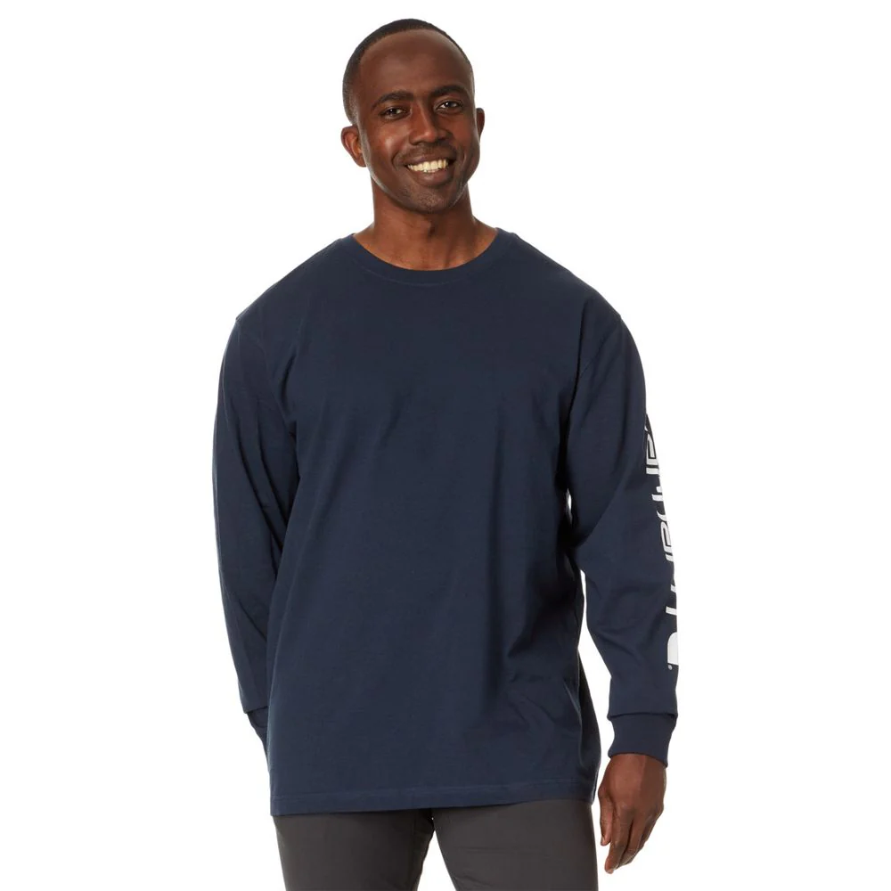 Carhartt Loose-Fit Heavyweight Logo Sleeve Graphic Long-Sleeve T-Shirt - Navy - 2XL - Image 3