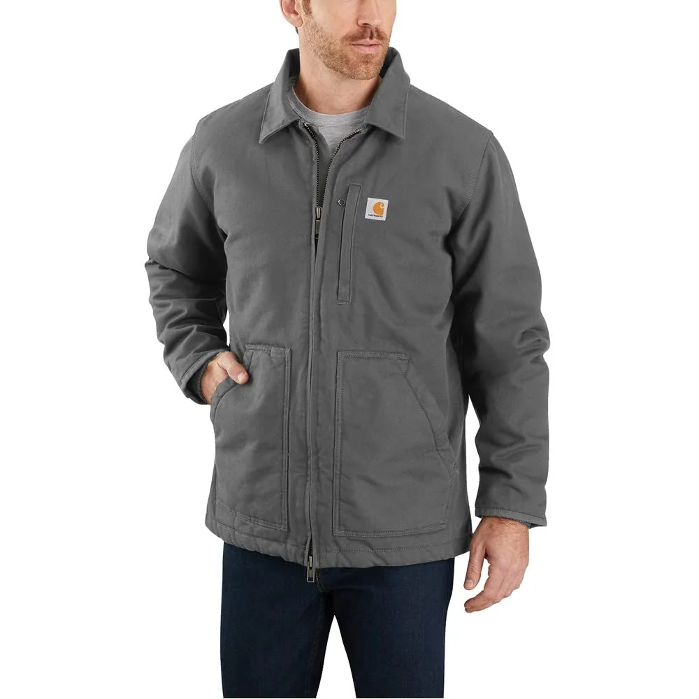 Carhartt Men's Washed Duck Ridge Coat, Sherpa-Lined, Quilted Sleeves, Gravel, Medium, 104293 - Image 3