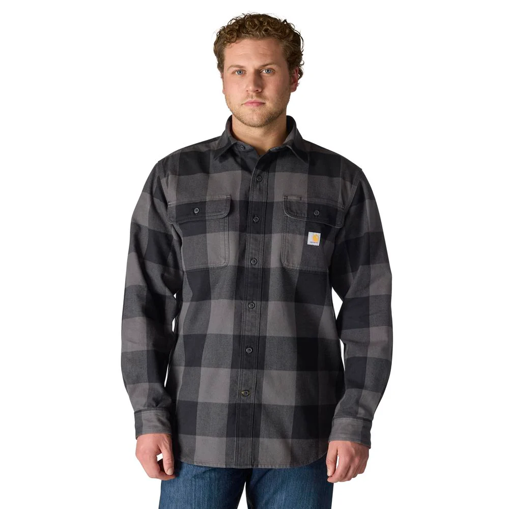 Carhartt Men's Loose Fit Heavyweight Flannel Long-Sleeve Plaid Shirt, Gravel, Medium, 107013-GVL