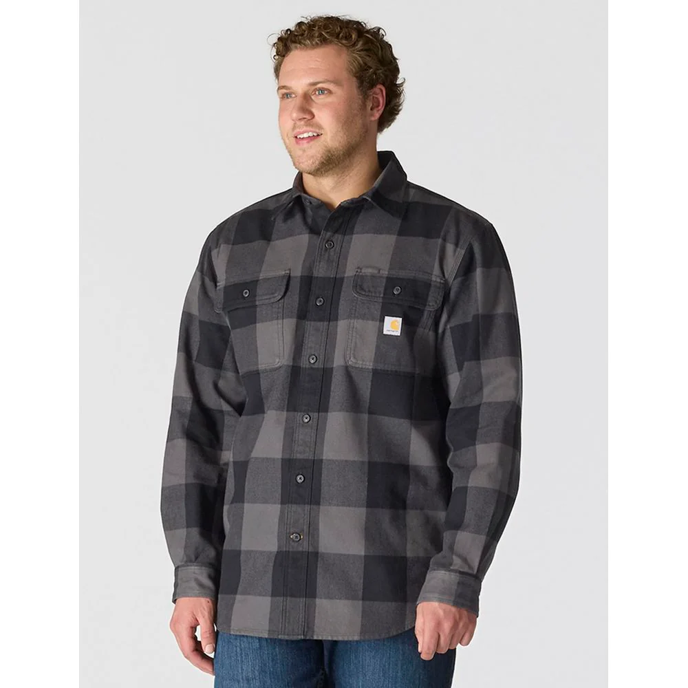 Carhartt Men's Loose Fit Heavyweight Flannel Long-Sleeve Plaid Shirt, Gravel, Medium, 107013-GVL - Image 2