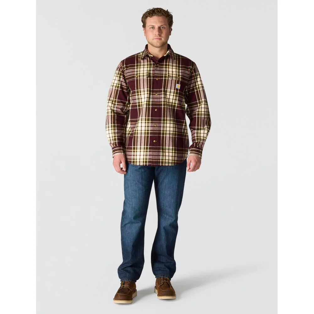 Carhartt Men's Loose Fit Heavyweight Flannel Long-Sleeve Plaid Shirt, Port, Medium, 107013-PRT - Image 4