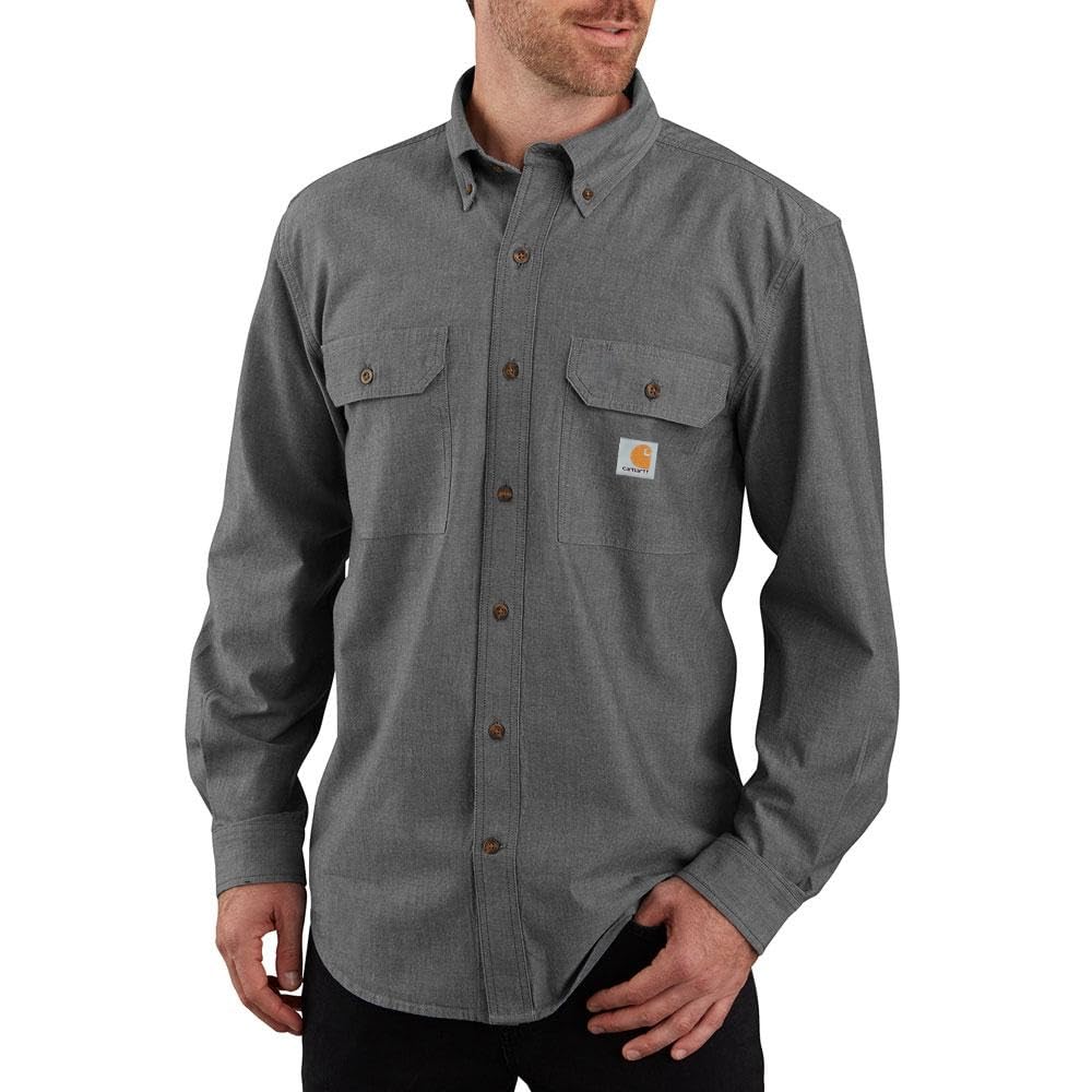 Carhartt Men's Original-Fit Midweight Long Sleeve Button-Front Shirt, Black Chambray, XX-Large Tall, 104368-BKC