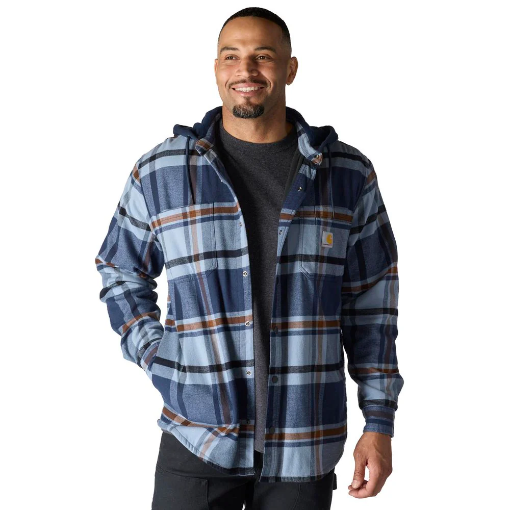 Carhartt 107011-I26 RF Relaxed Fit Flannel Lined Hooded Shirt Jacket for Men - Navy - XL