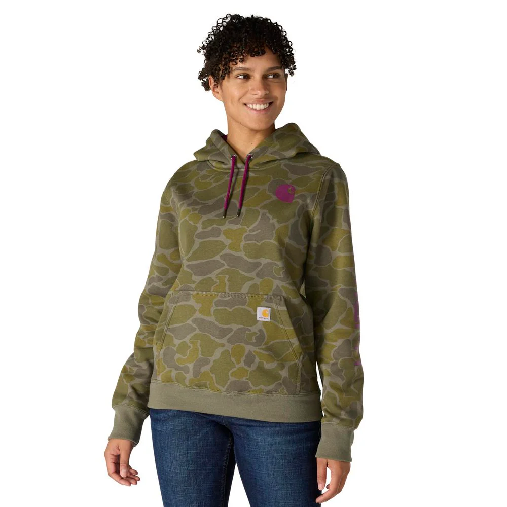 Carhartt Women's Relaxed Fit Midweight Logo Sleeve Graphic Printed Sweatshirt, Dusty Olive Vintage Camo, 2X