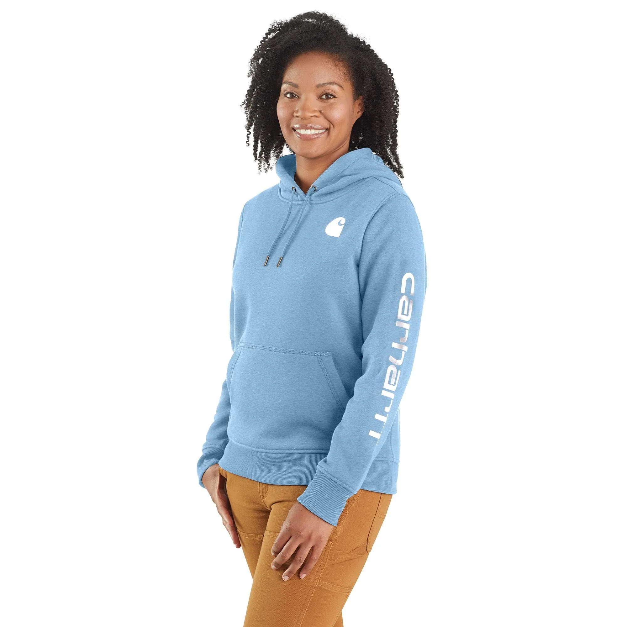 Carhartt Women's Relaxed Fit Midweight Logo Sleeve Graphic Sweatshirt, Summer Sky Blue Heather, 2X, 102791-HL7-2X