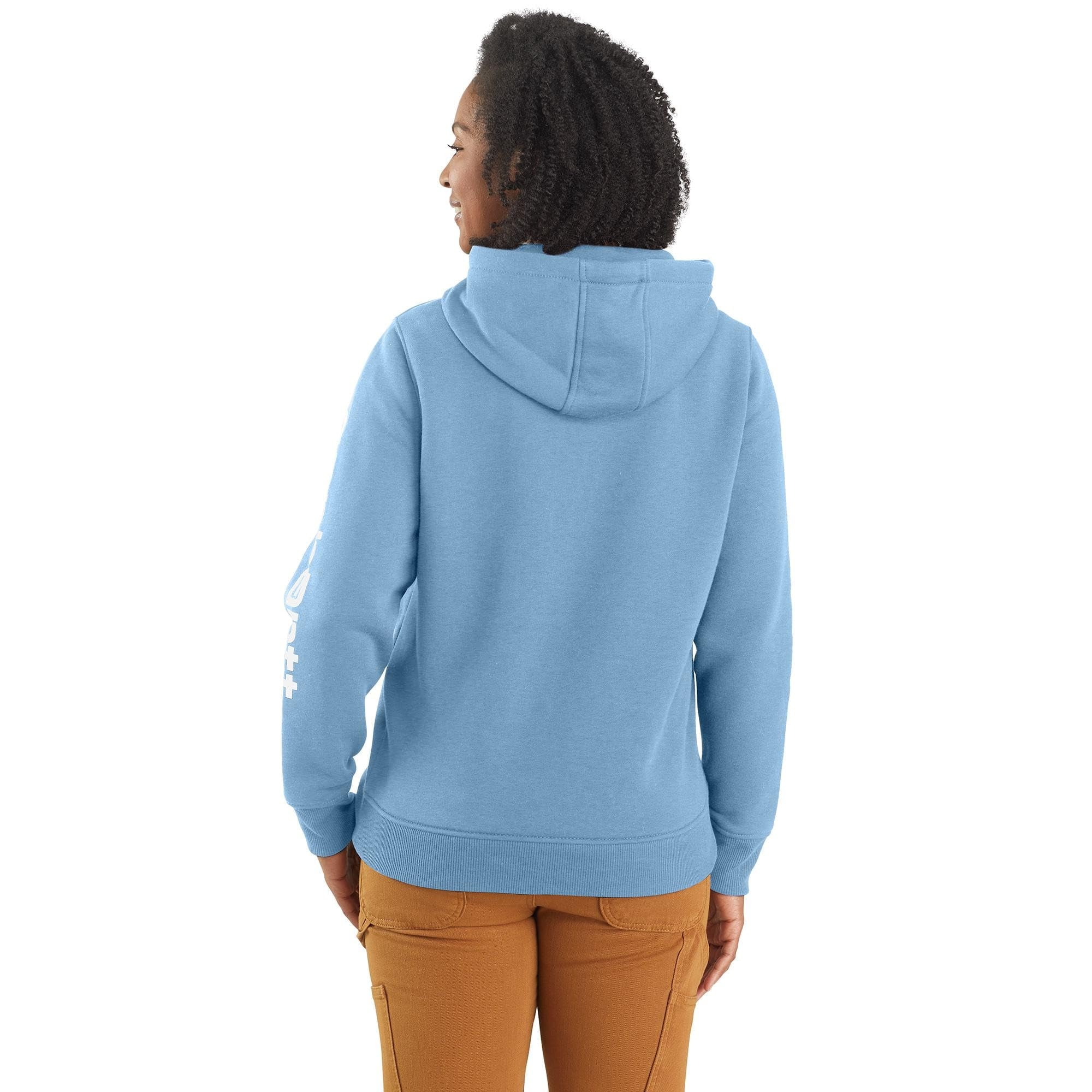 Carhartt Women's Relaxed Fit Midweight Logo Sleeve Graphic Sweatshirt, Summer Sky Blue Heather, 2X, 102791-HL7-2X - Image 2