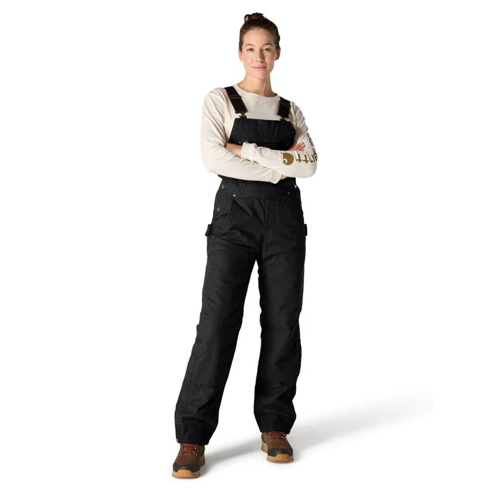 Carhartt Women's Relaxed Fit Washed Duck Insulated Bib Overalls, Black, Small, 104049