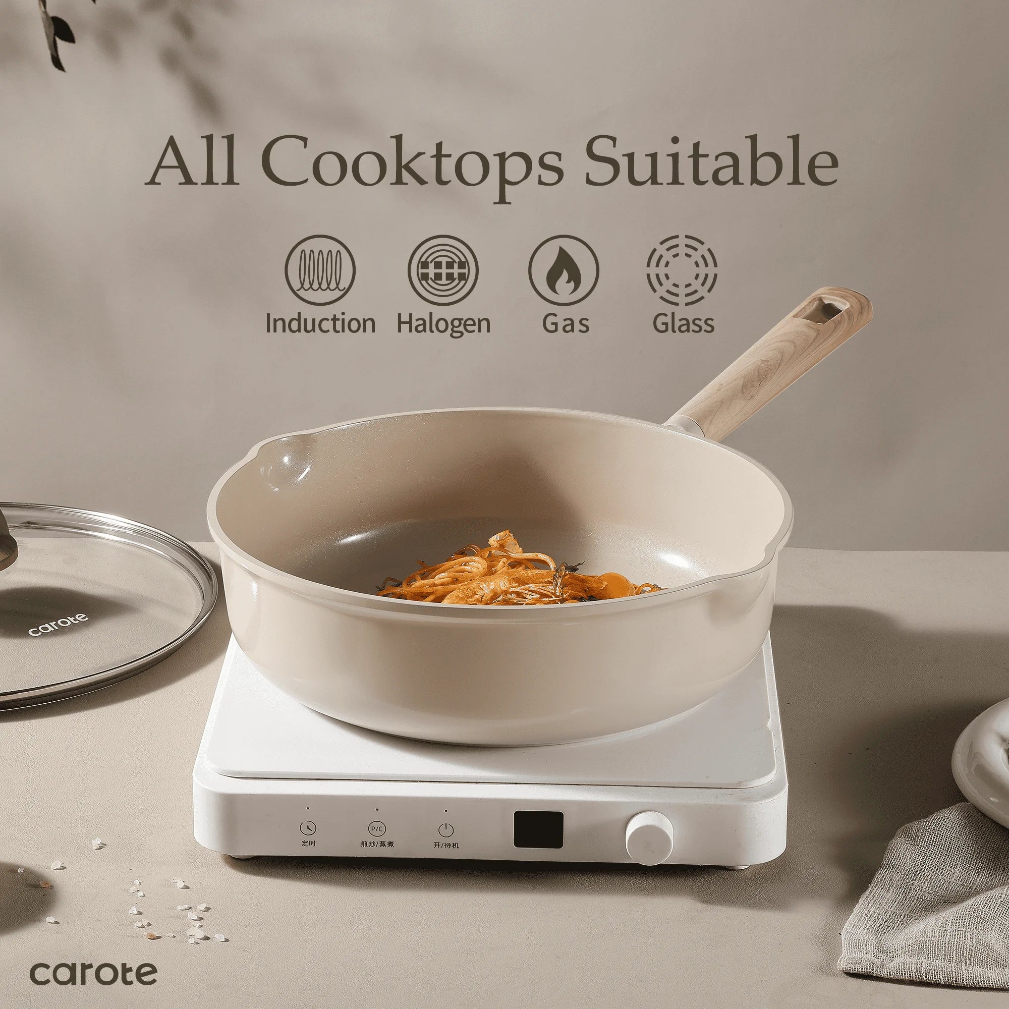 Carote A08285 Eco Modern Collection 13-Piece Nonstick Die Cast Aluminum Cookware Set, Taupe-Tan - Image 4