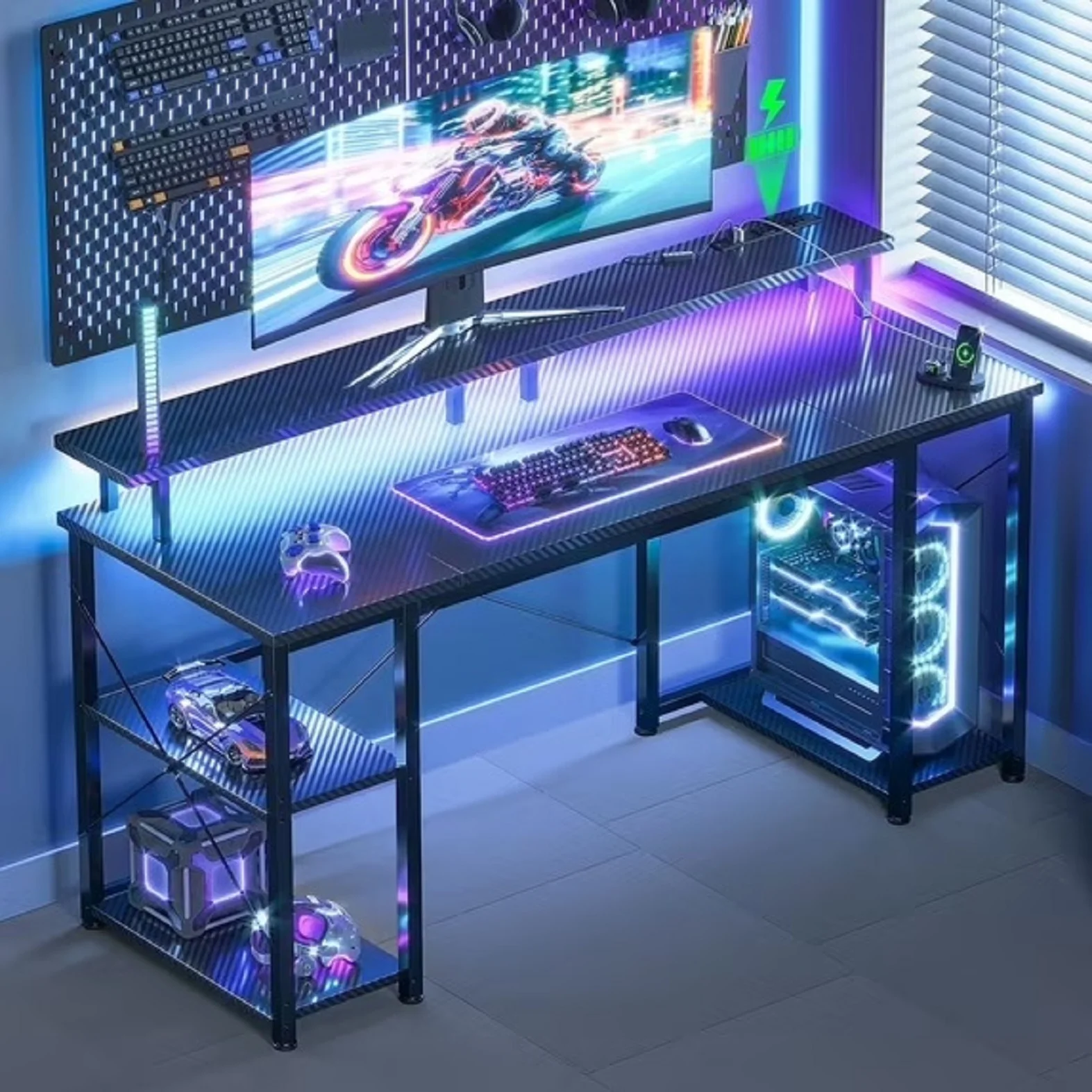 Casacomoda 48 inch Gaming Desk with LED Lights & Power Outlets - Image 2