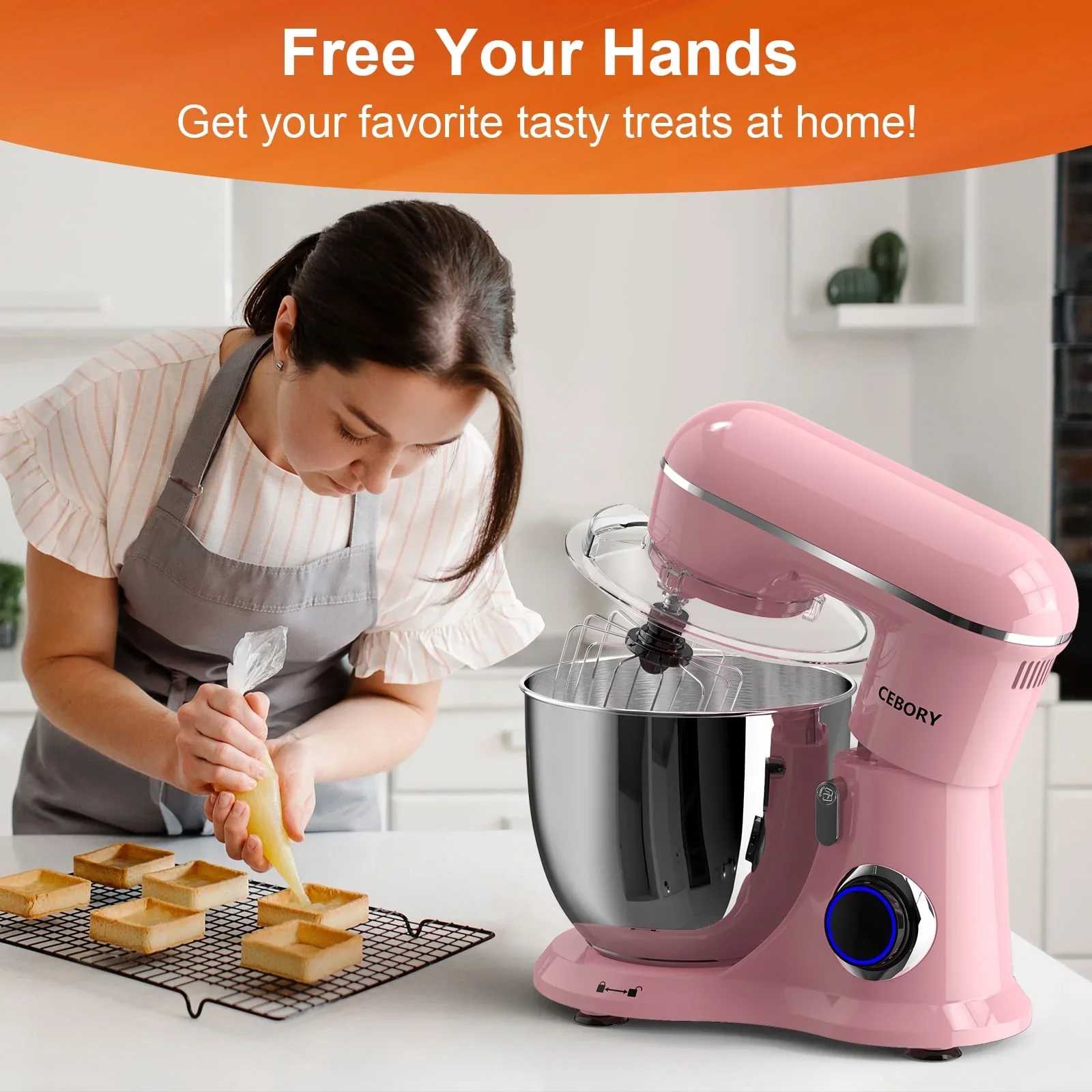 CEBORY 1533 6 QT Tilt-Head 10-Speed 3-IN-1 Stand Mixer - Sakura Pink - Image 2