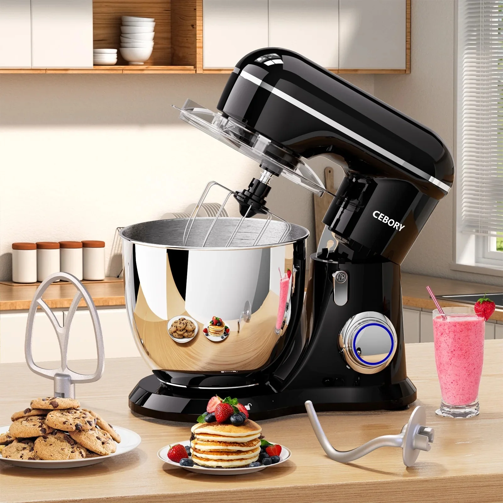 CEBORY SM-1533 3-IN-1 Stand Mixer, 6.5 QT Tilt-Head 10-Speed Food Mixer, Kitchen Electric Mixer with Dough Hook,  Onyx Black - Image 3