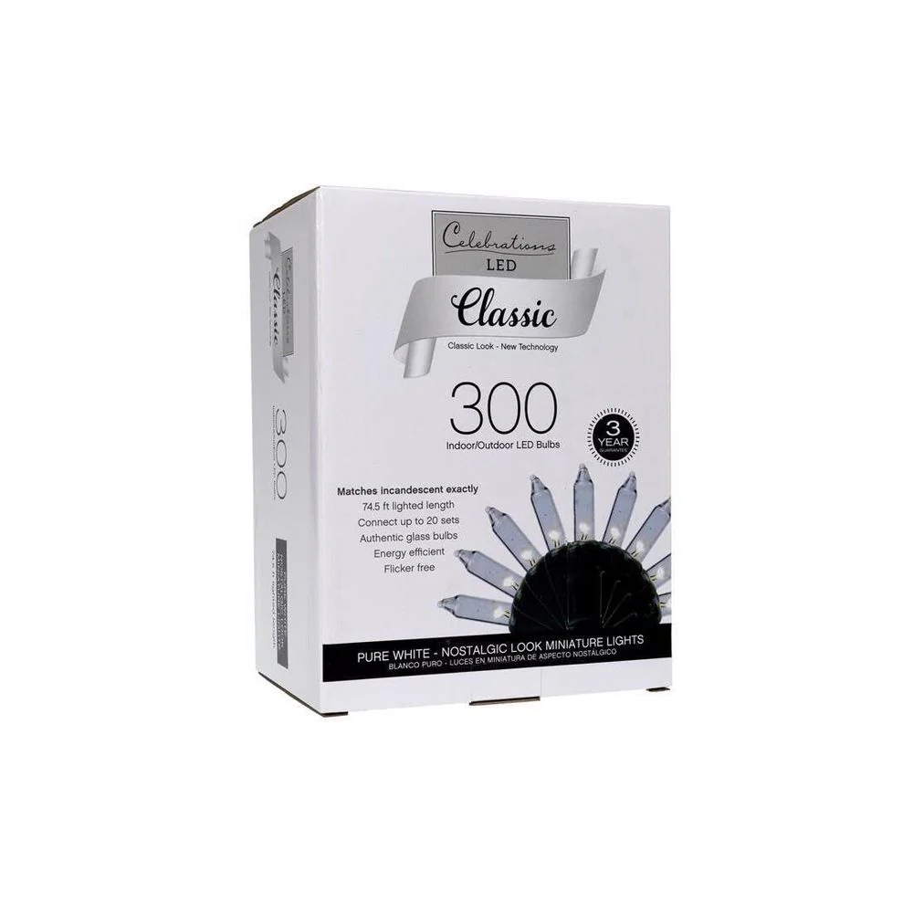 Celebrations Classic LED T5 String Christmas Lights, Pure White, 300 Count, 74.5 ft RT300PWA - Image 3