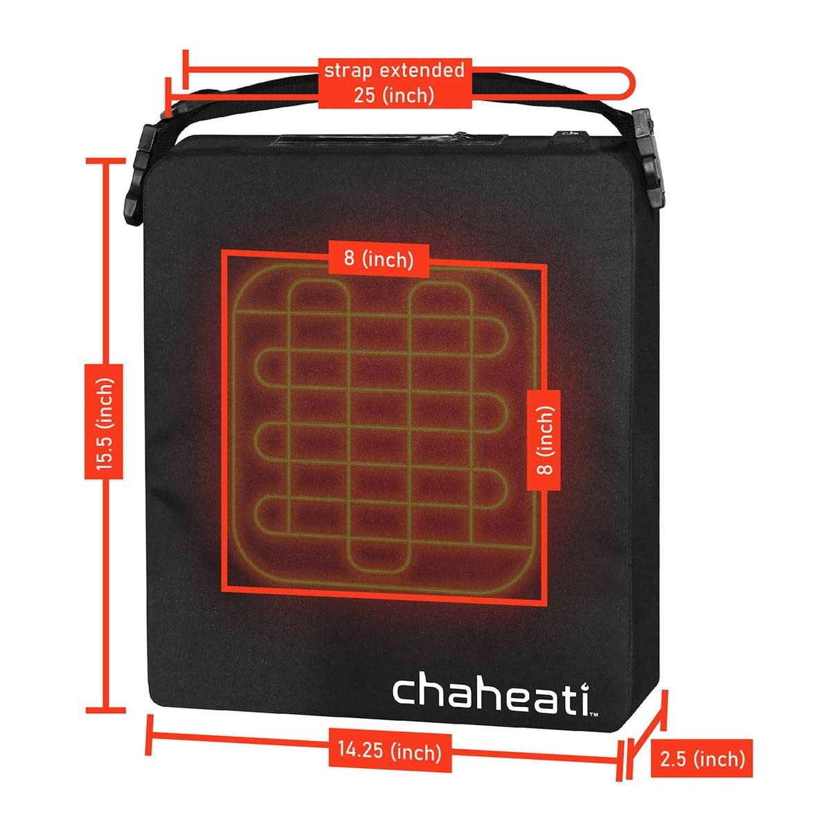 Chaheati 7V Rechargeable Battery Heated Seat Cushion with Touch-Button Control, Black, Adjustable Shoulder Strap, CHA-SC-7V-BK - Image 4