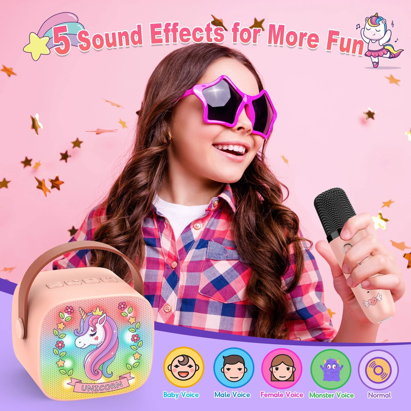ChangQing WJ12484 Mini Karaoke Machine for Kids, Pink unicorn - Image 3