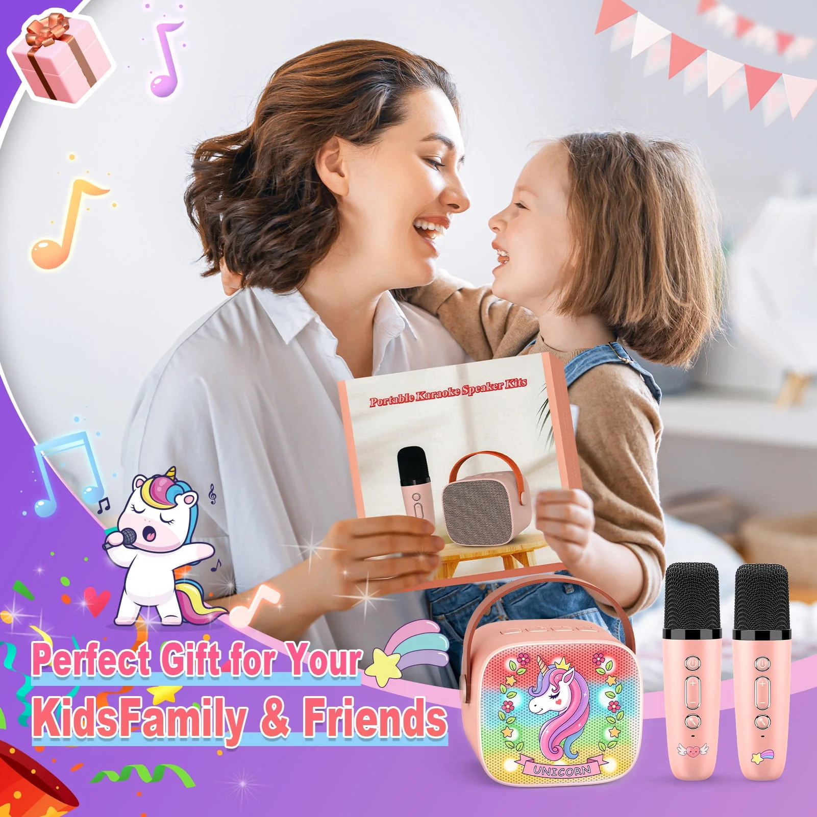 ChangQing WJ12484 Mini Karaoke Machine for Kids, Pink unicorn - Image 4