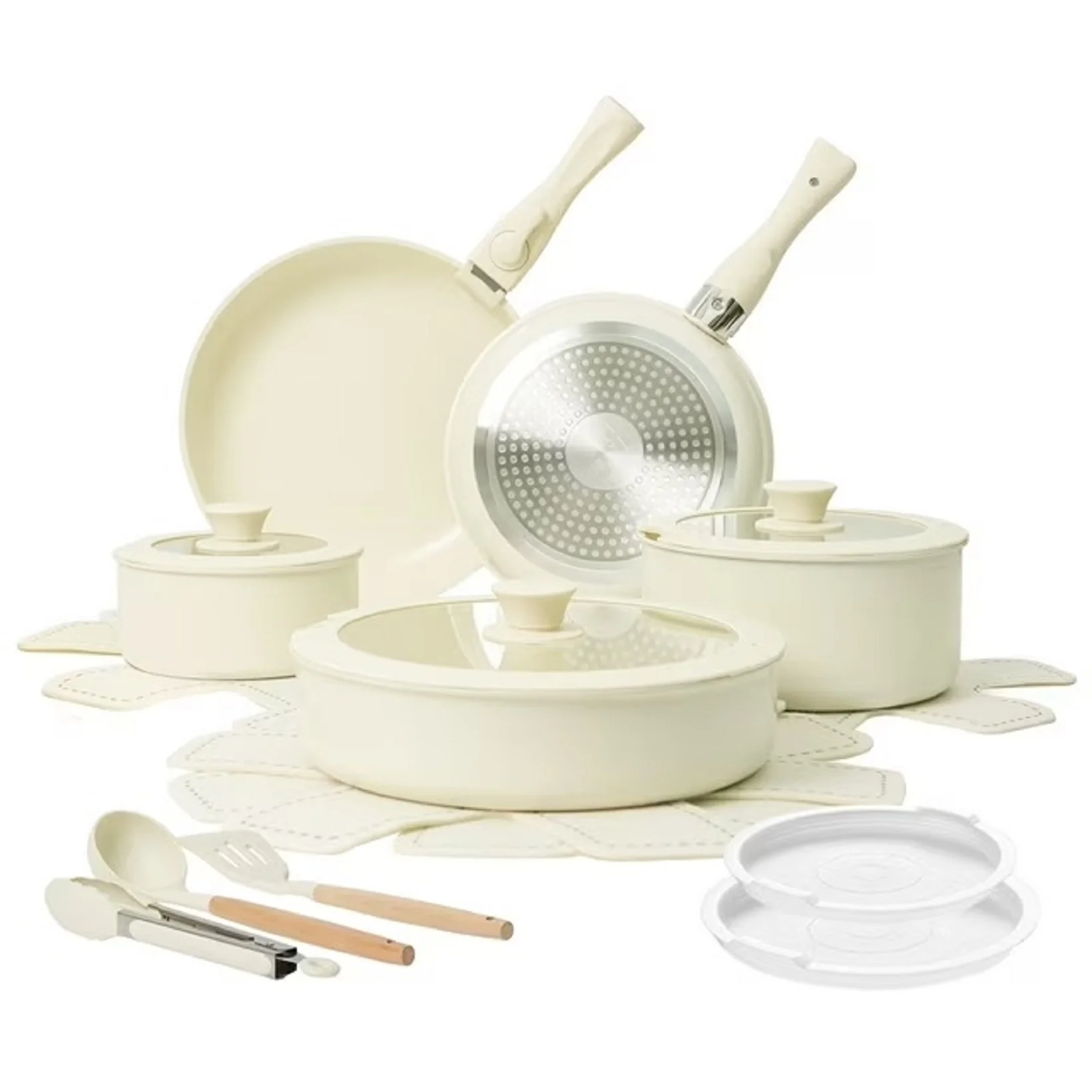Chef Power AHUSNS01007 19-Piece Nonstick Cookware Set, Ceramic Pan, Detachable Handle, Dishwasher & Oven Safe, Cream White - Image 2