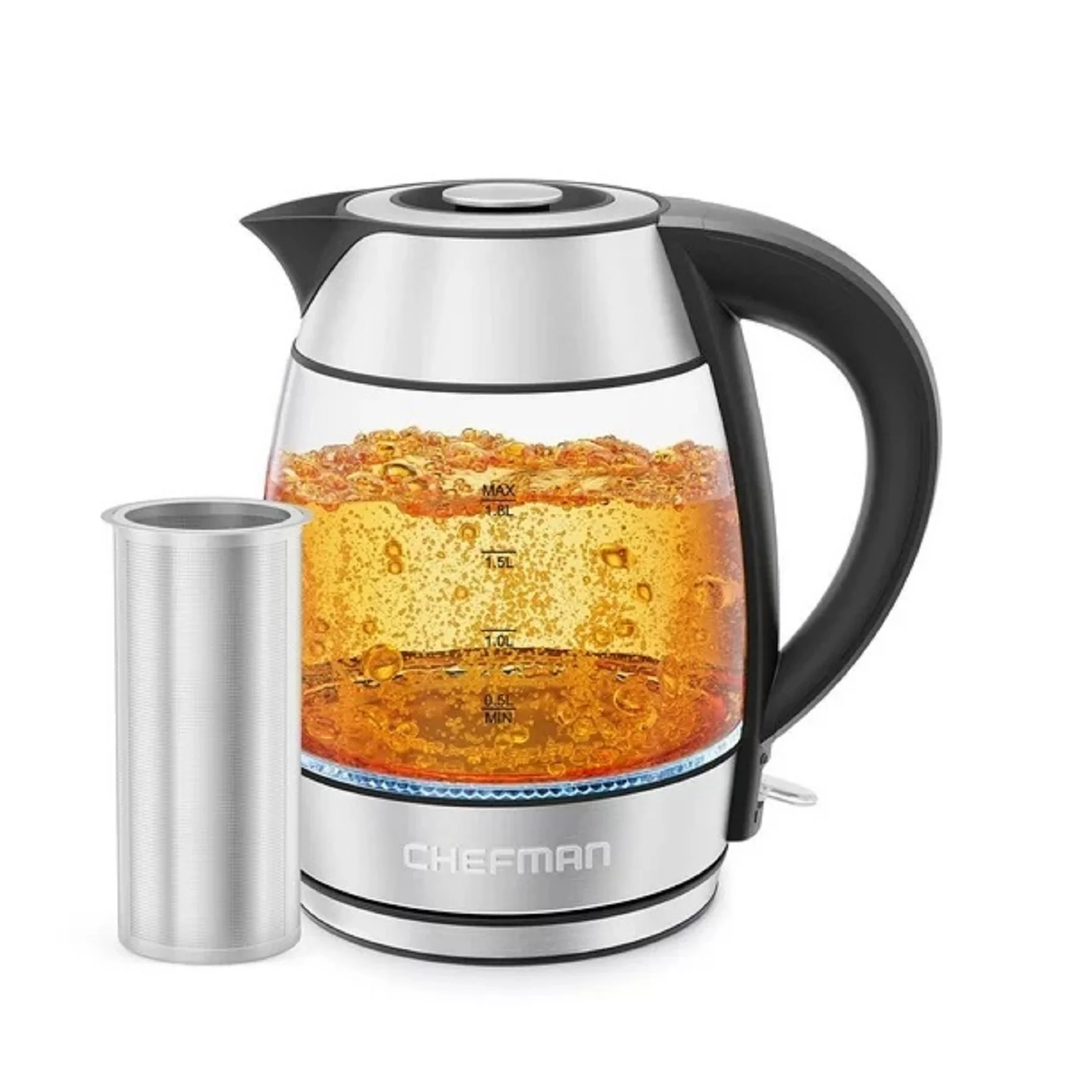 Chefman RJ11-18-TI-WMC Easy-Steep 1,8L Electric Kettle with Tea Infuser, Stainless Steel